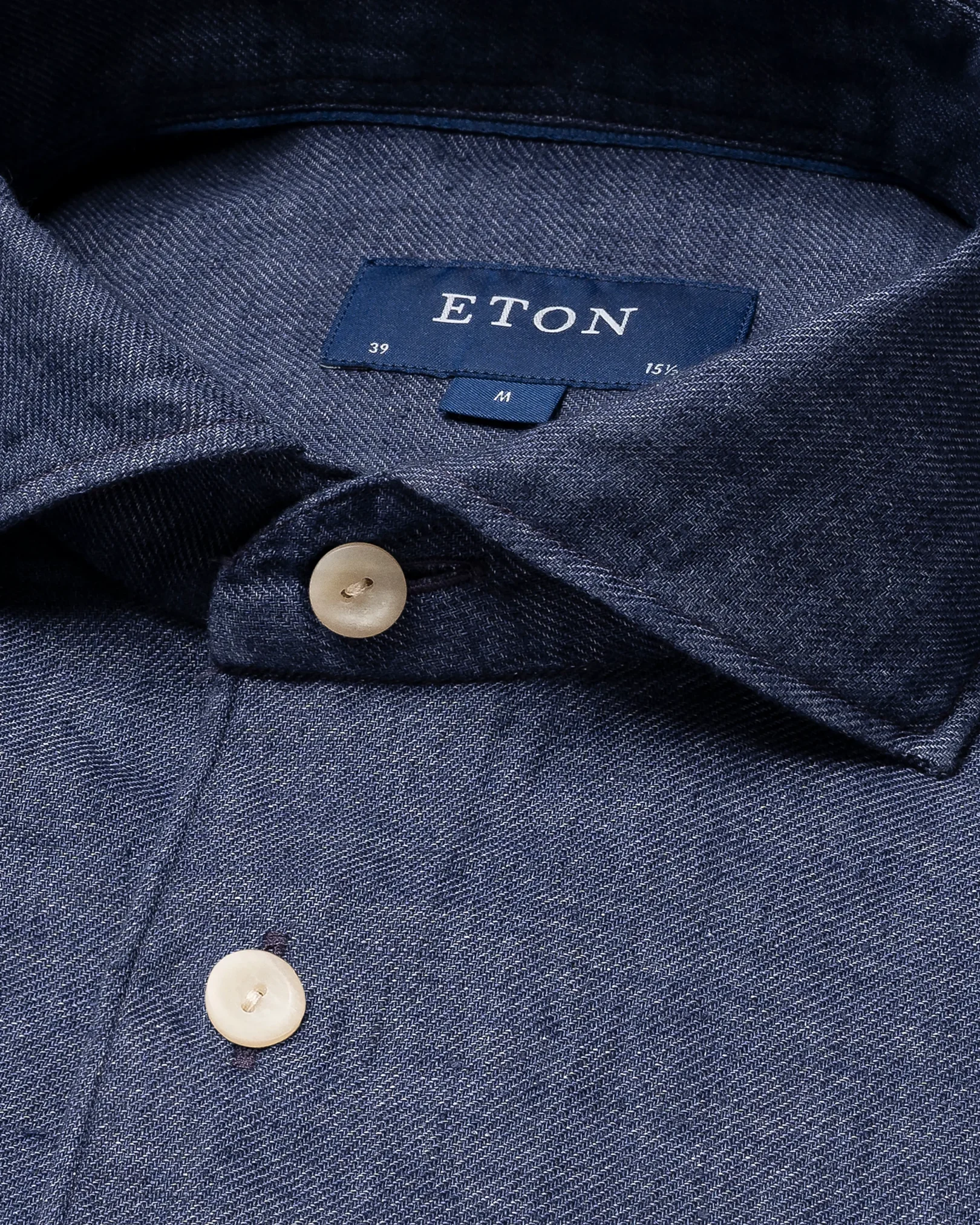 Eton - solid navy linen shirt wide spread