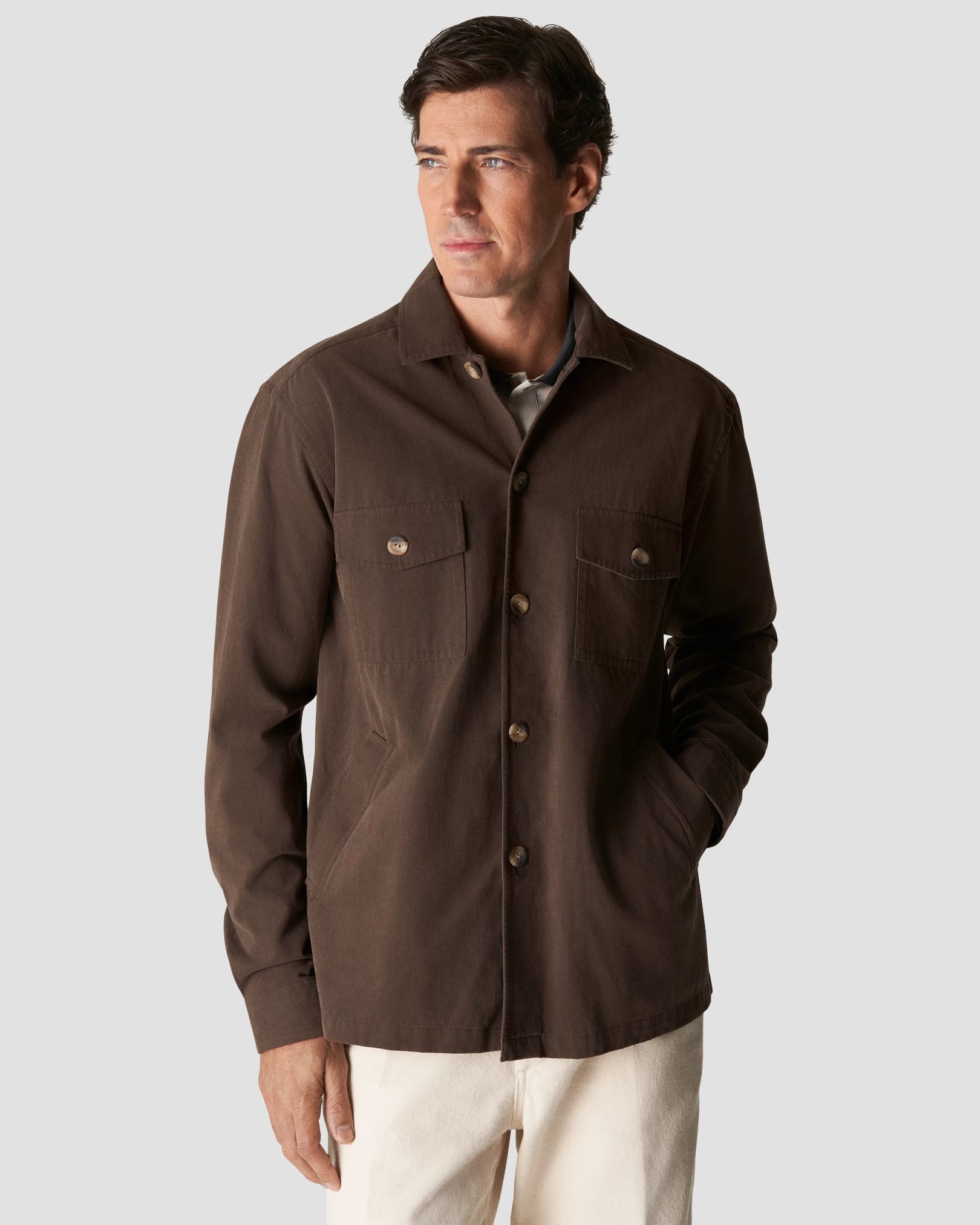 Eton - brown twill brushed overshirt