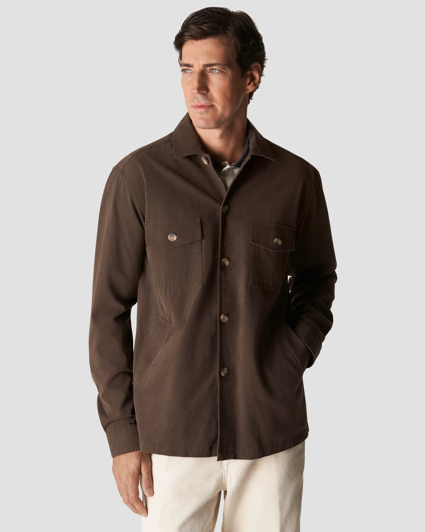 Eton - brown twill brushed overshirt