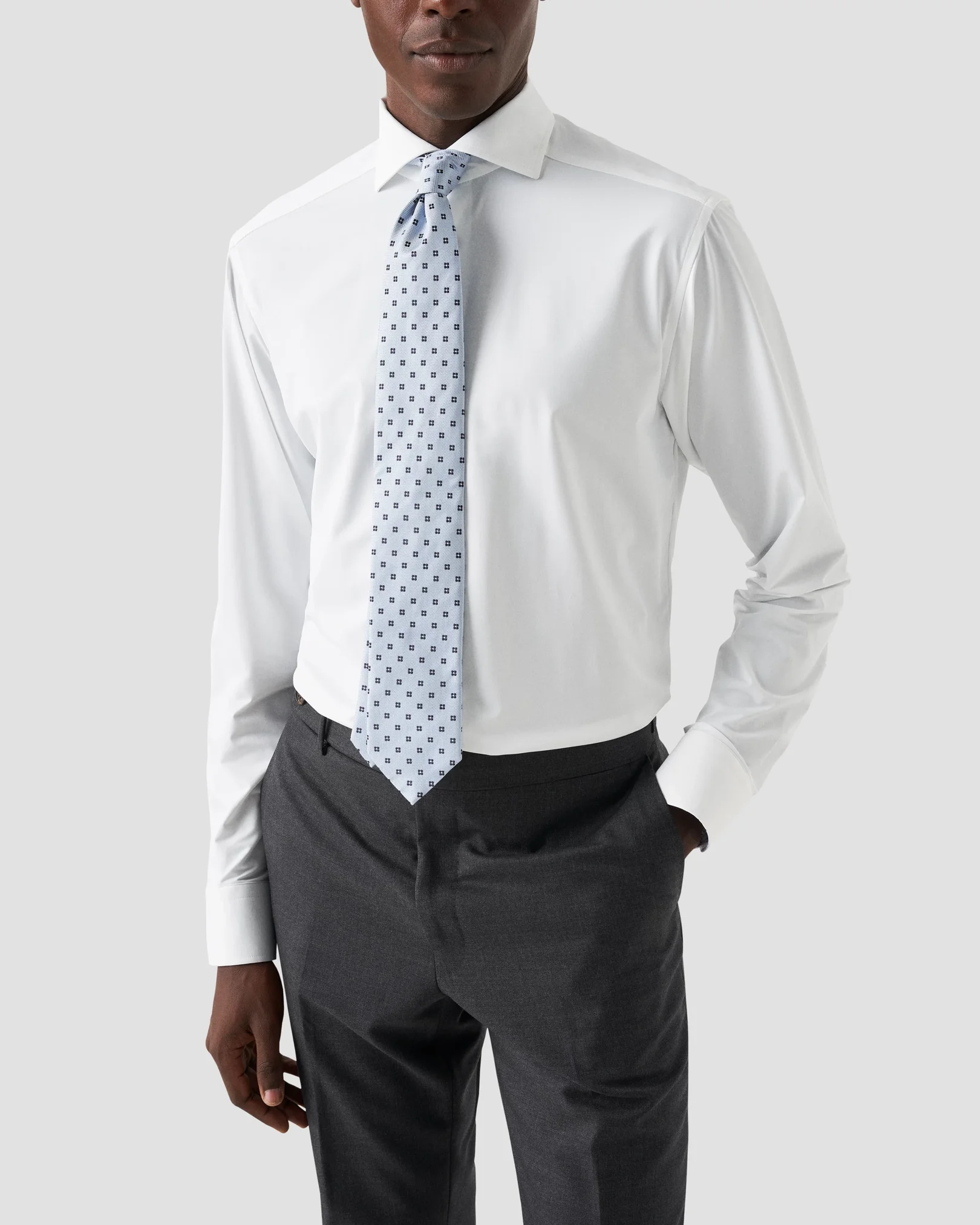 Eton - white four way stretch contrast collar