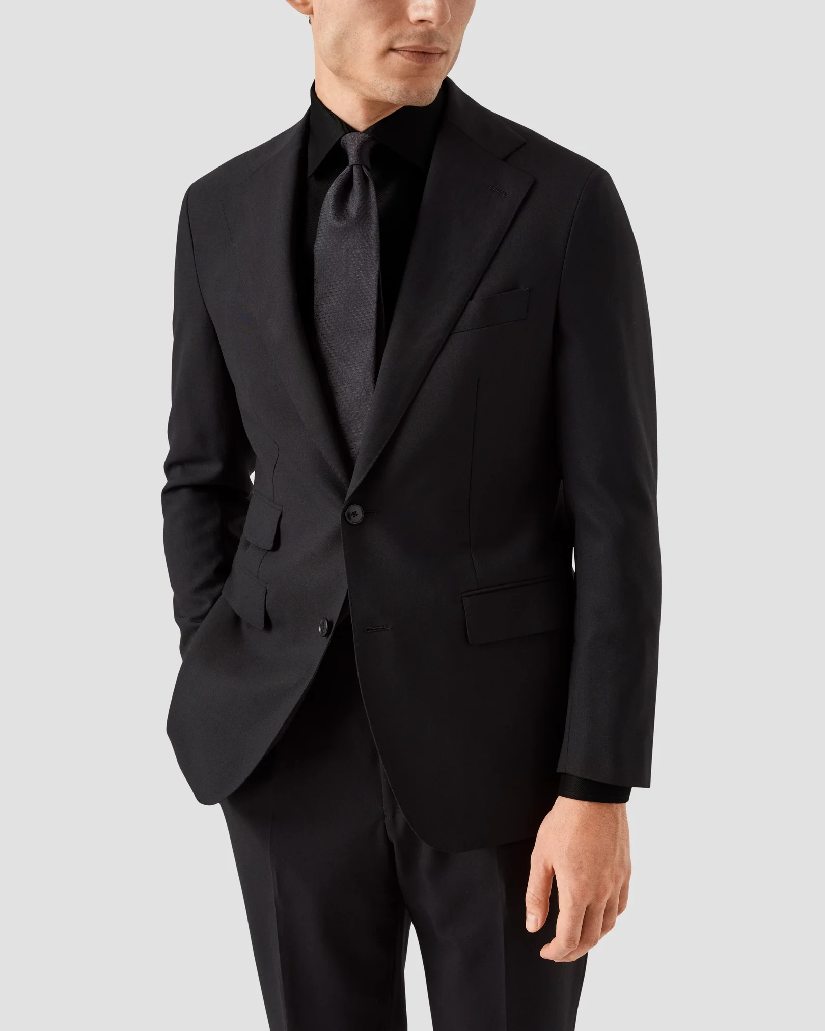 Eton - black textured twill shirt