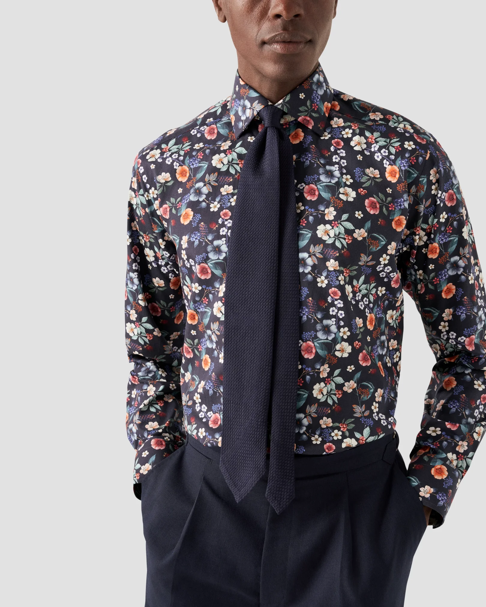 Eton - navy blue floral signature twill
