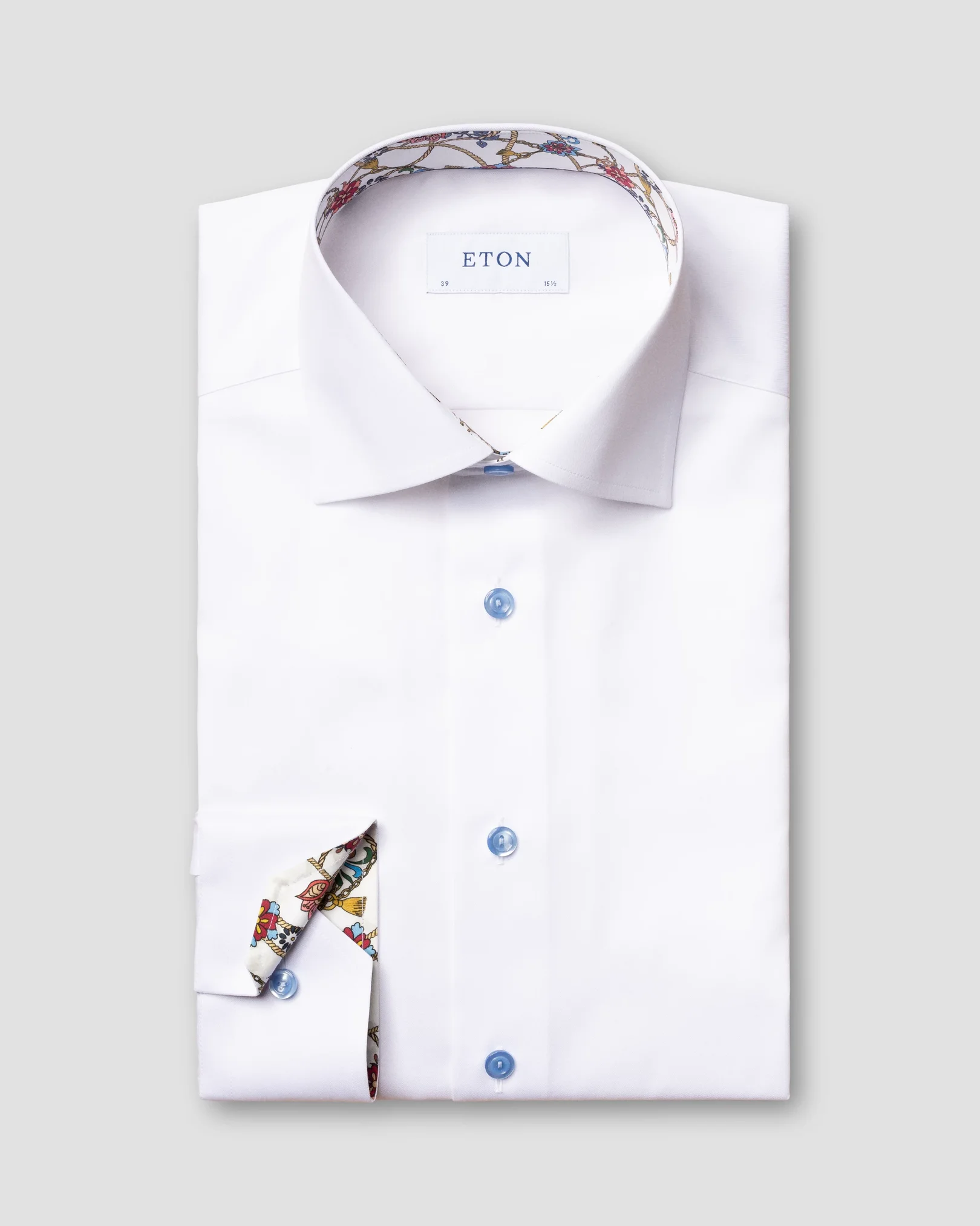 Eton - white lightweight twill shirt chandelier details