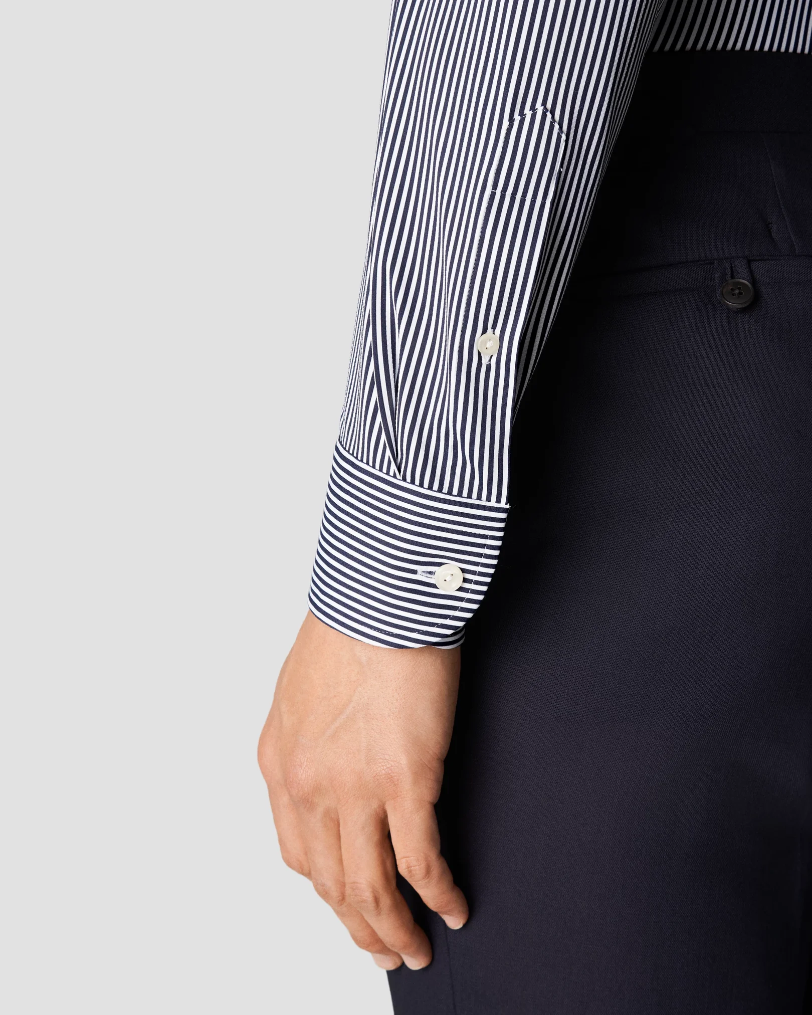 Eton - navy blue four way stretch wide spread