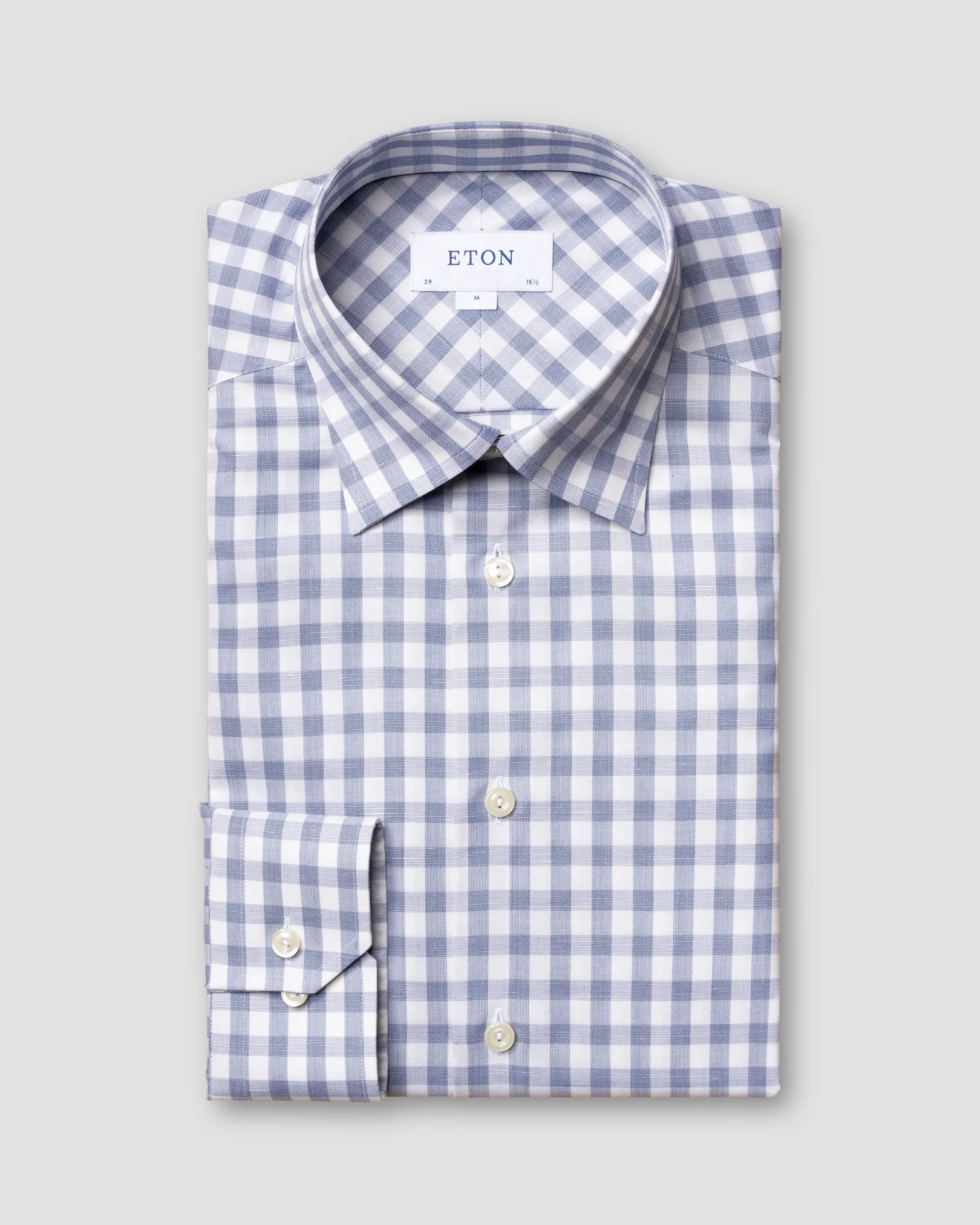 Eton - blue gingham cotton linen shirt