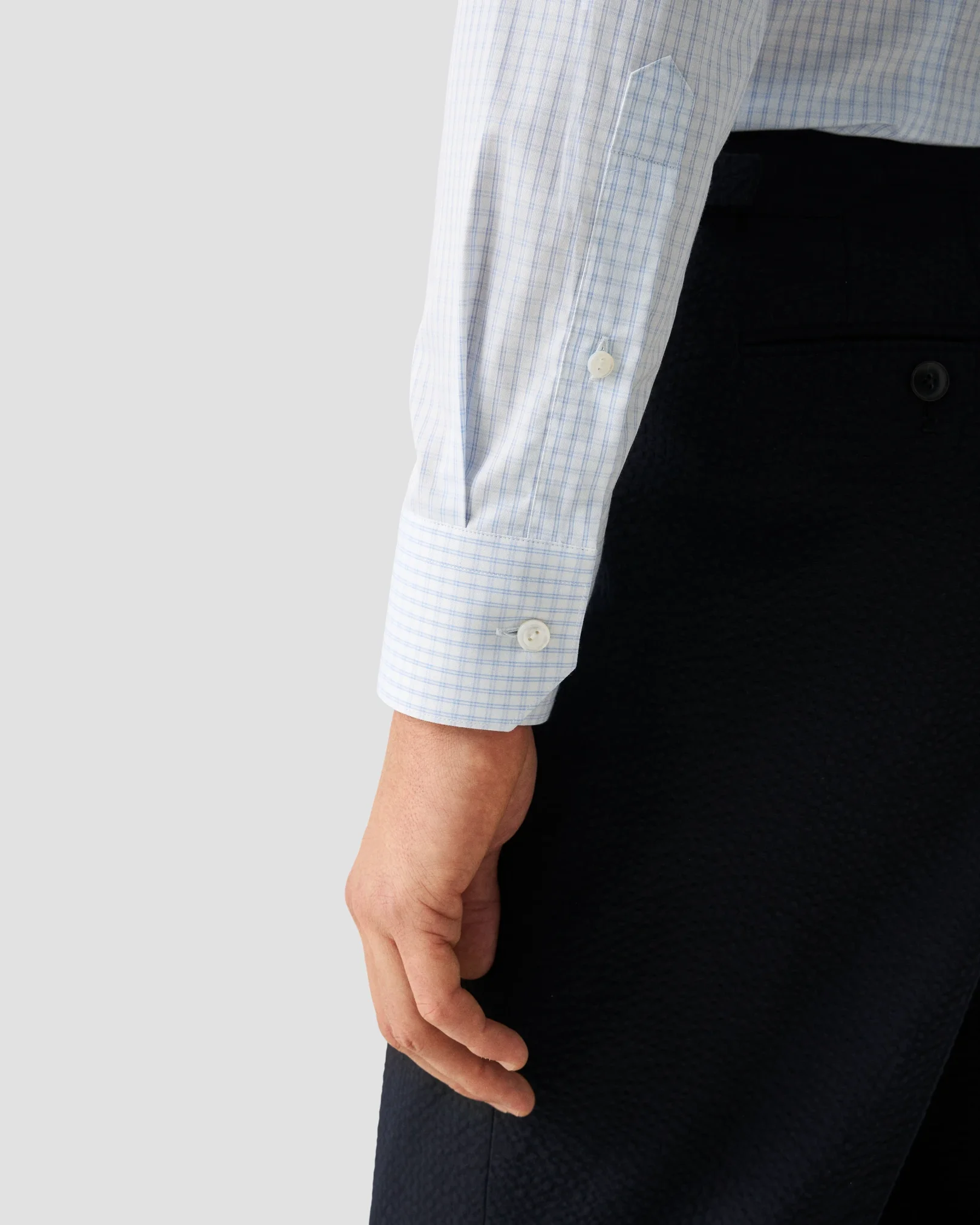 Eton - light blue check elevated pique shirt