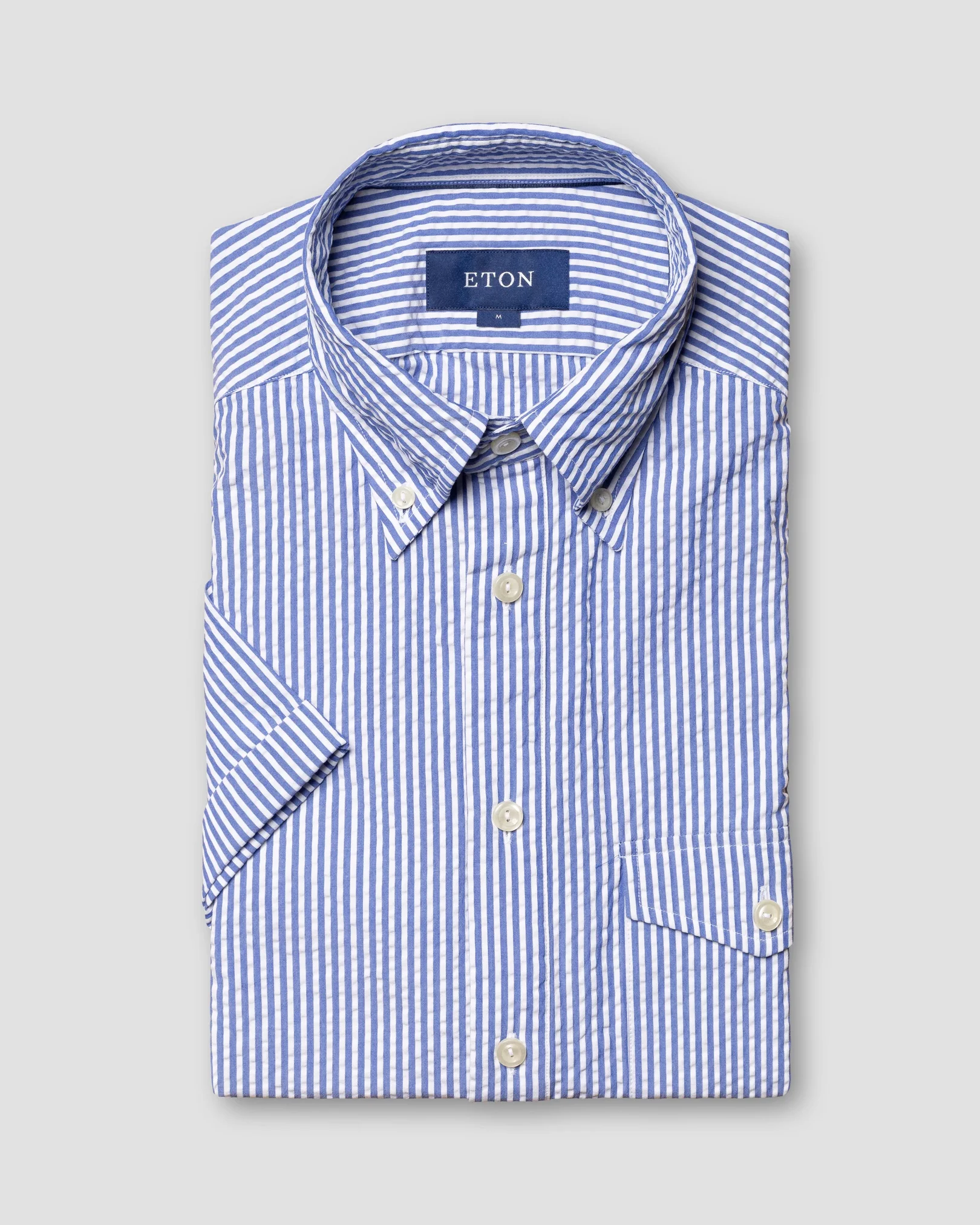 Eton - blue striped seersucker shirt short sleeved