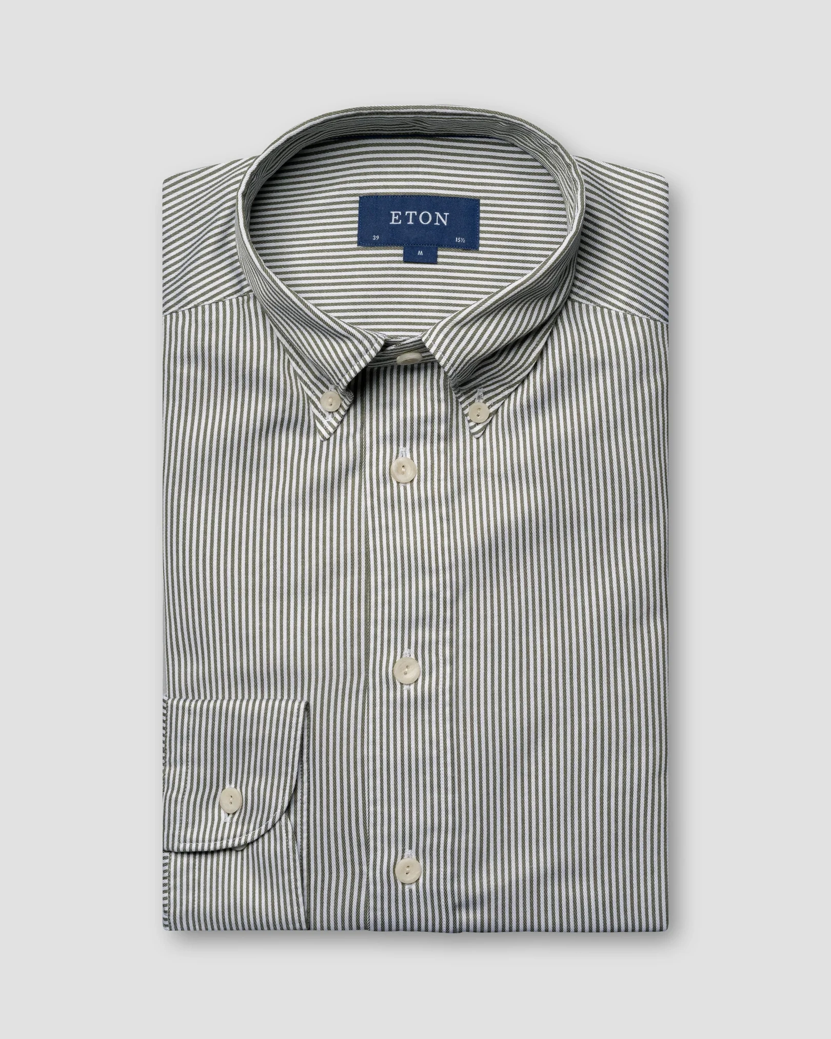 Eton - dark green striped twill shirt