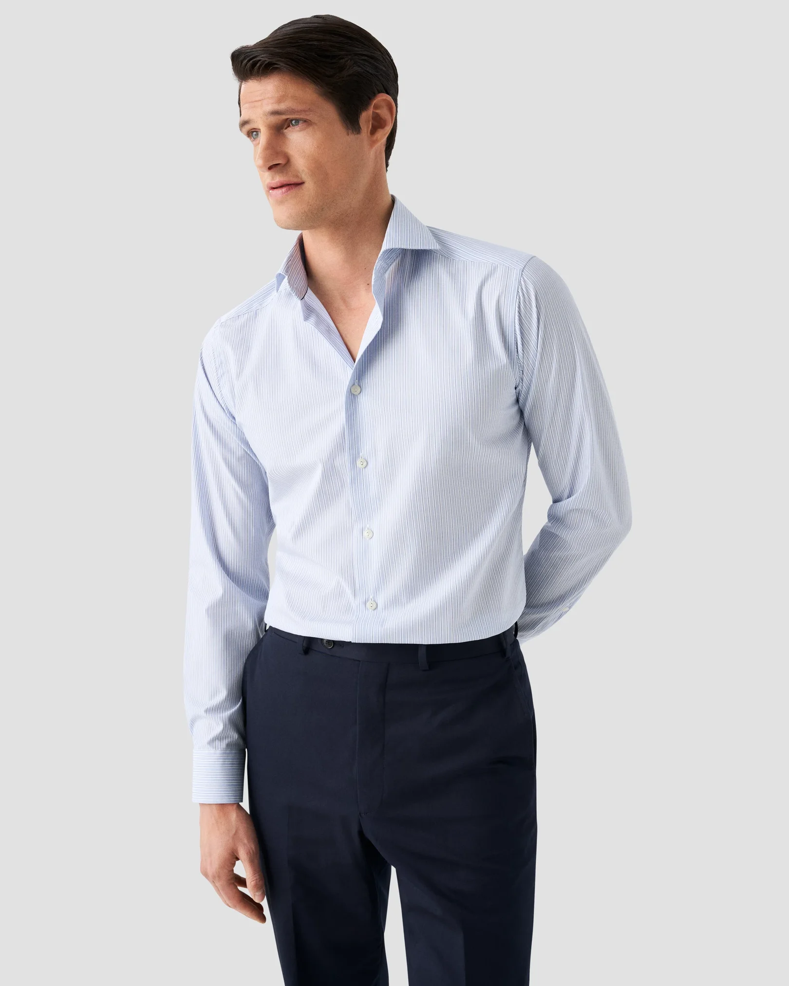 Eton - Dark Blue Dual Striped Poplin Shirt