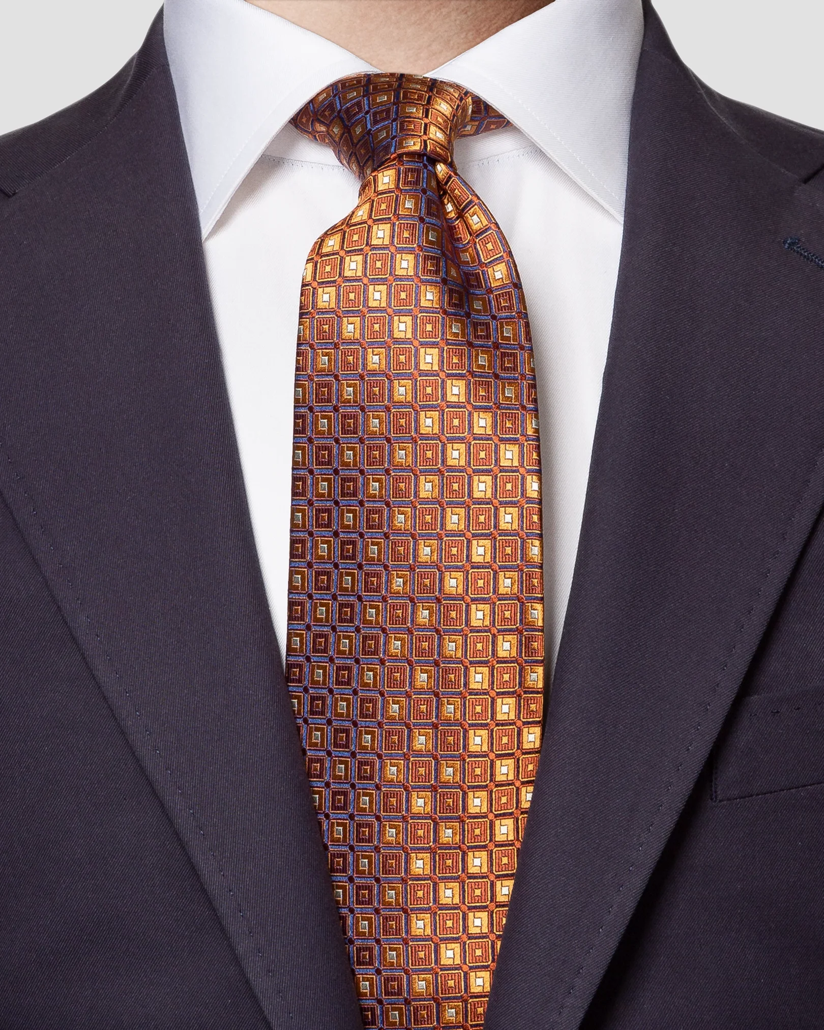 Eton - orange geometric silk tie aw