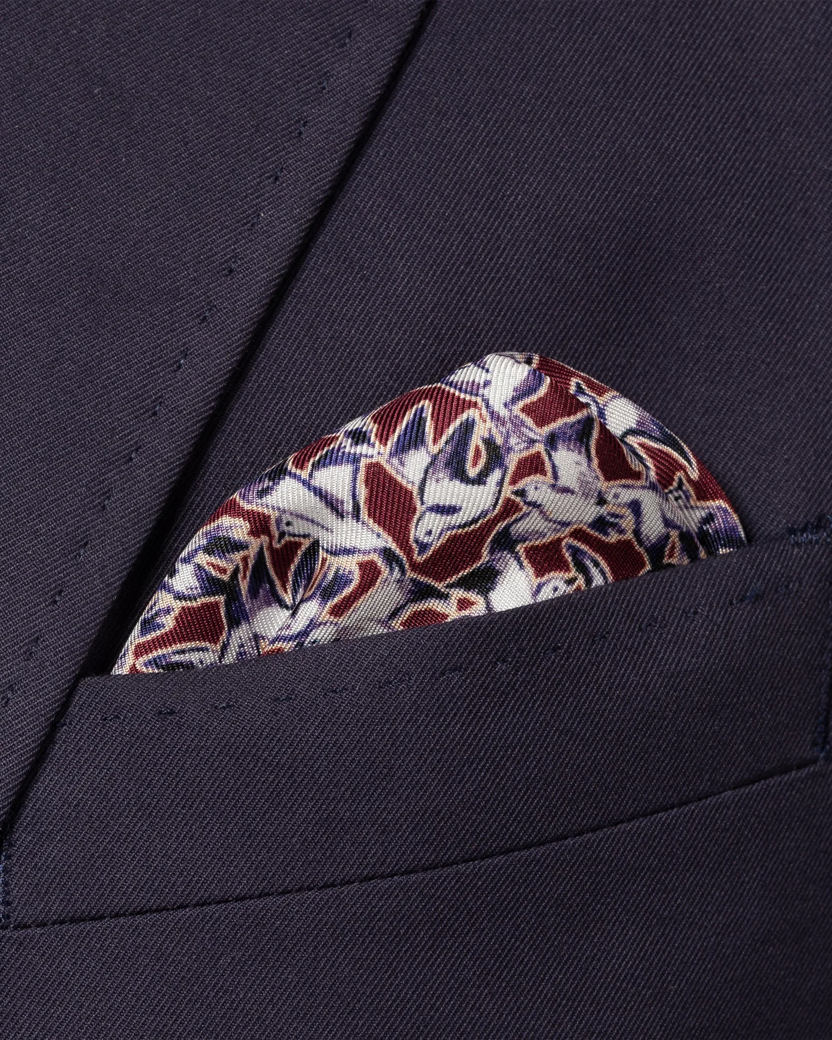 Eton - burgundy birds print silk pocket square