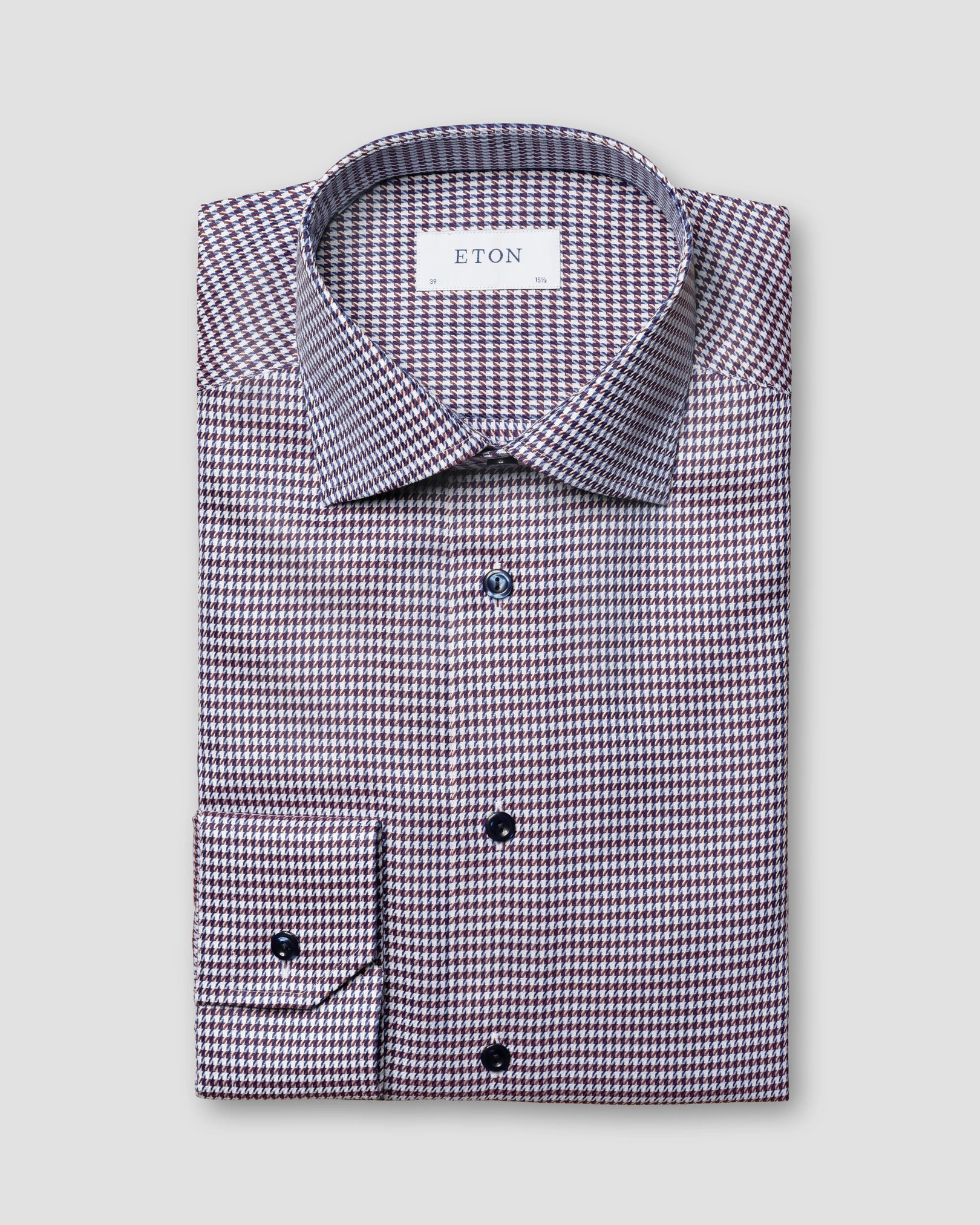 Eton - dark red houndstooth twill