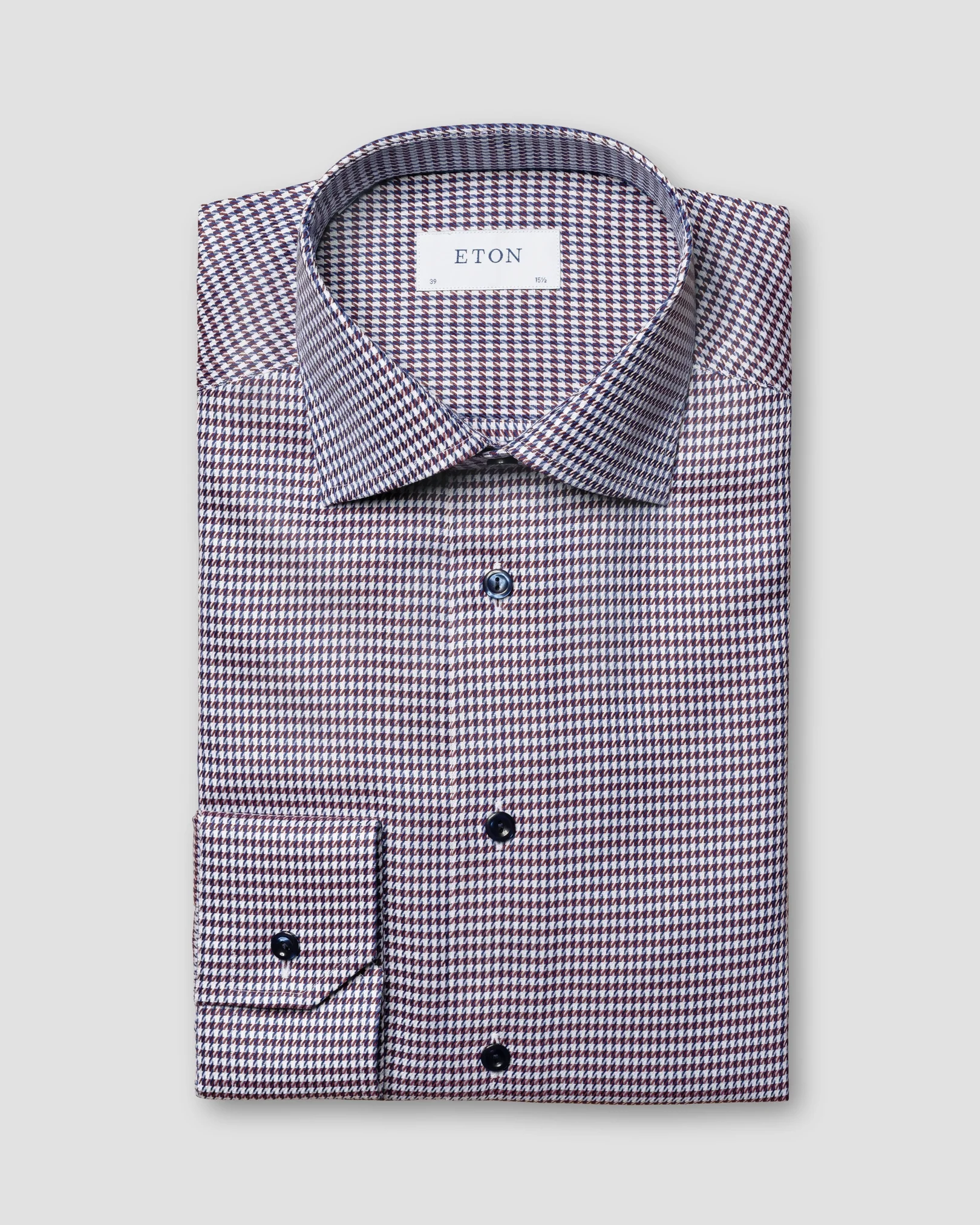 Eton - Burgundy Houndstooth Print Signature Twill Shirt