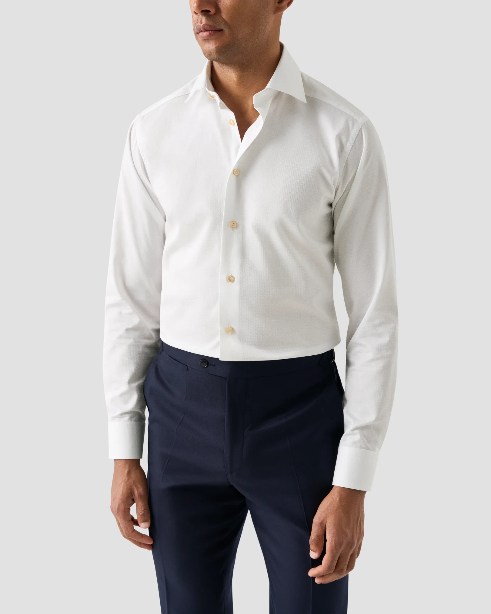 Eton - white semi solid elevated pique shirt