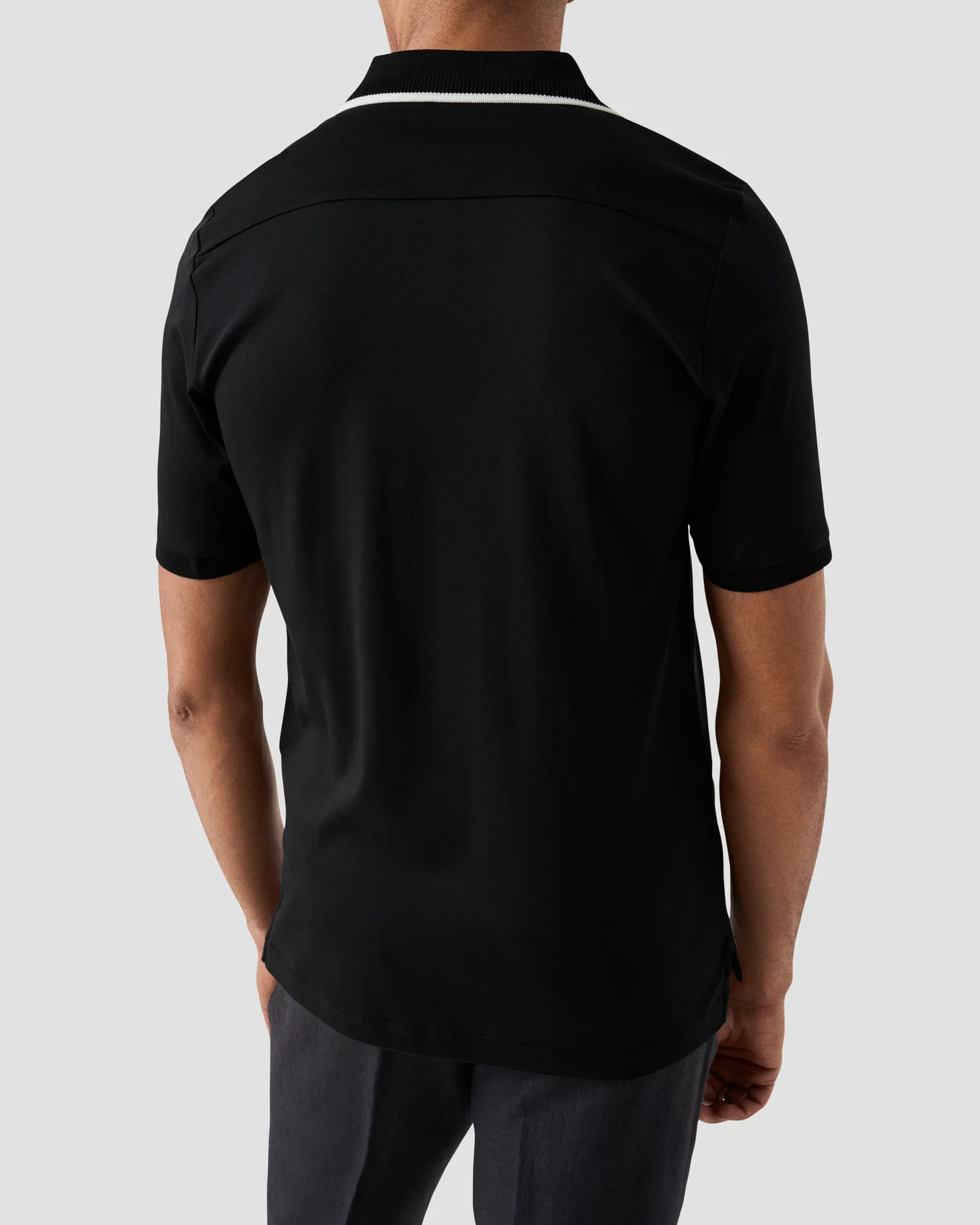 Eton - black cotton interlock polo shirt
