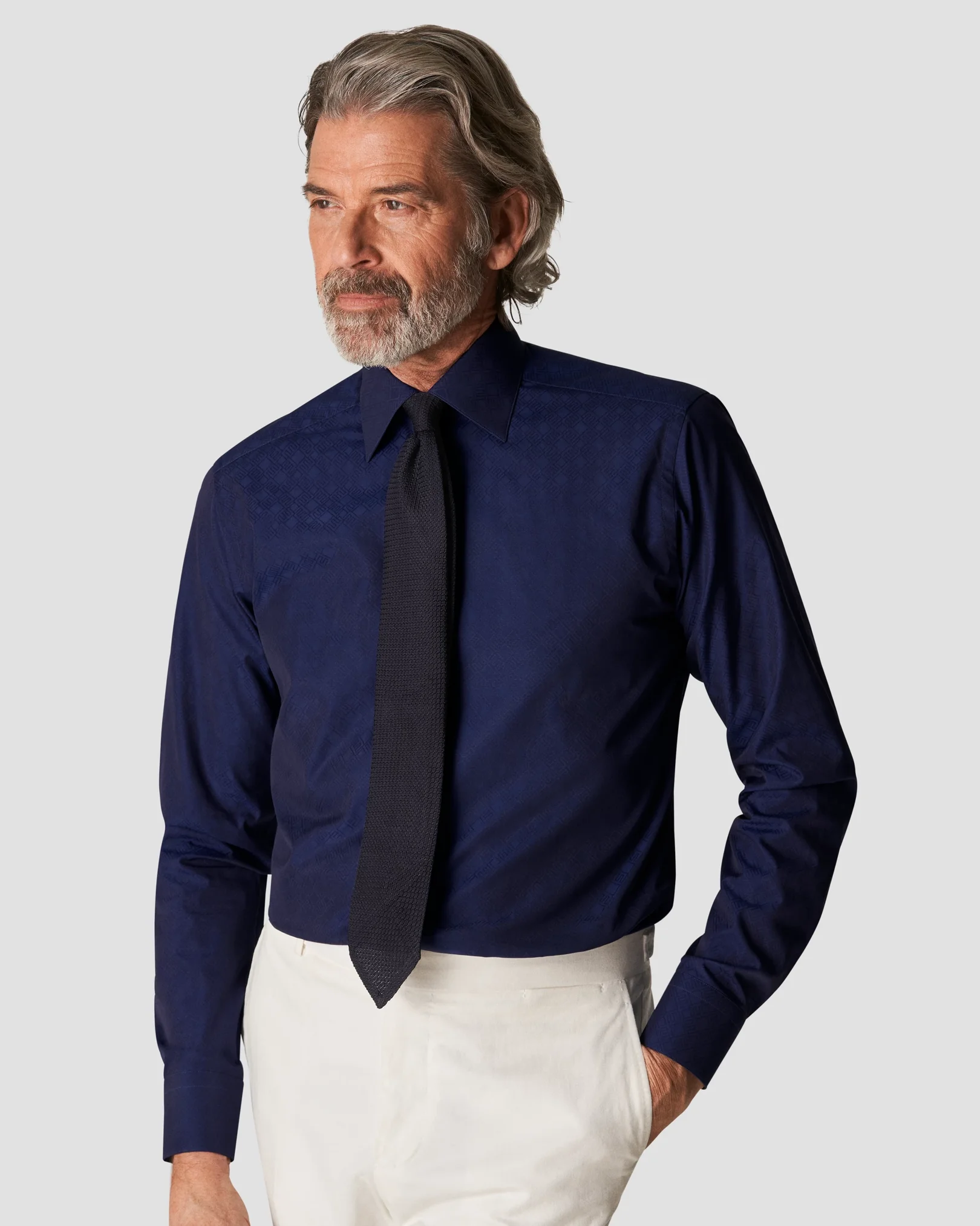Eton - navy blue jacquard moderate cutaway