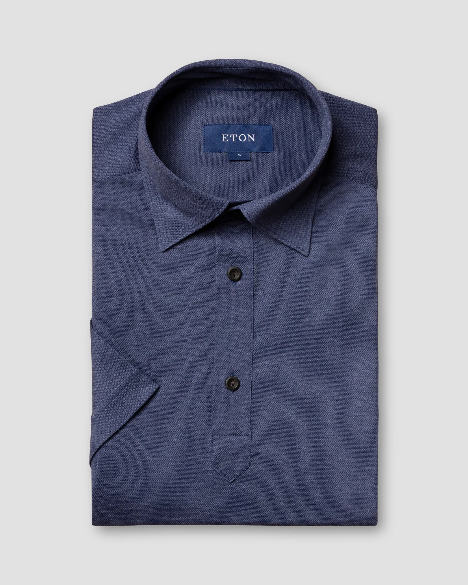 Eton - dark blue pique button under rounded collarstand jersey turn up short sleeve slim jersey