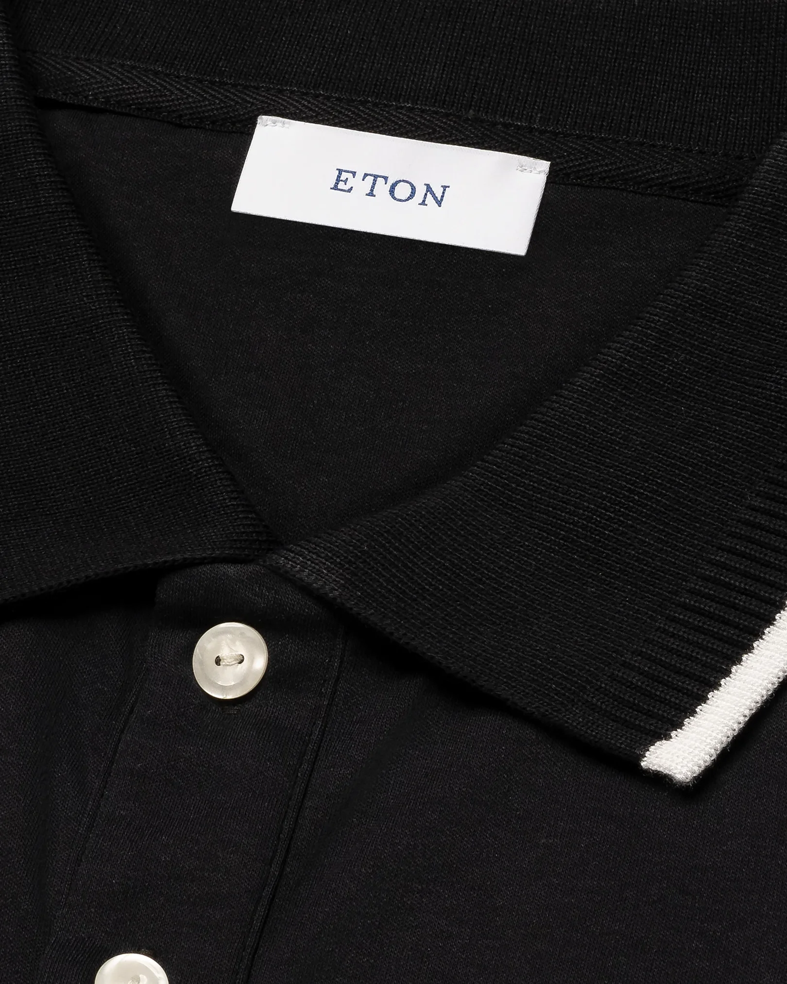 Eton - black cotton interlock polo shirt