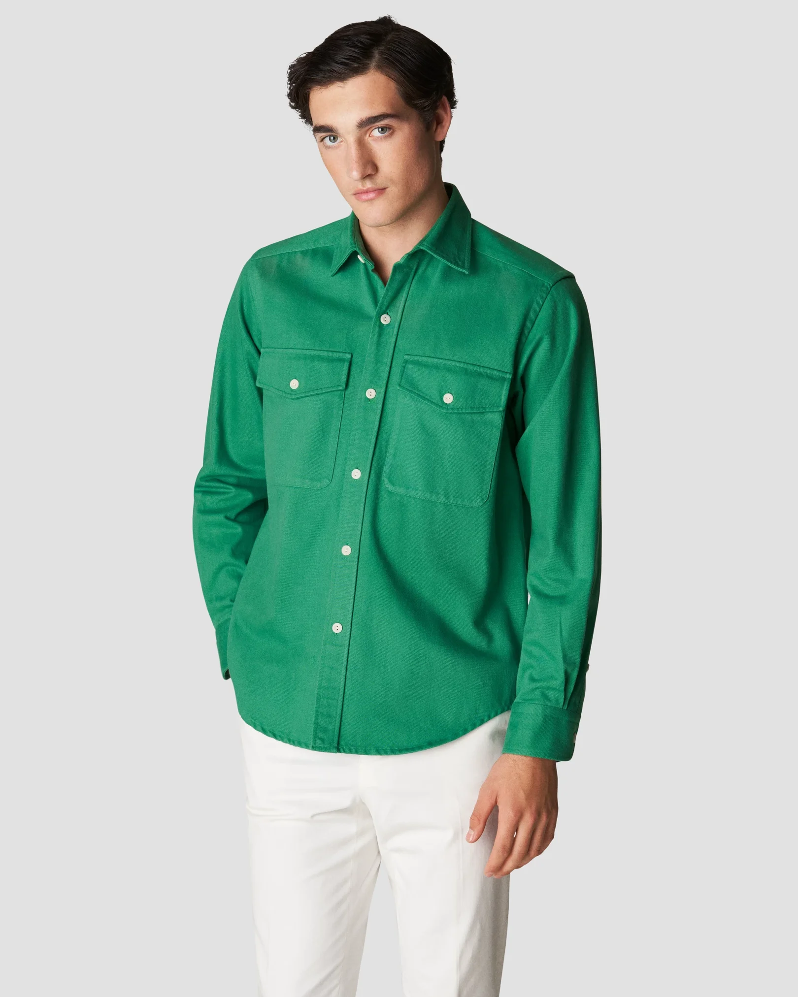 Eton - mid green heavy twill overshirt