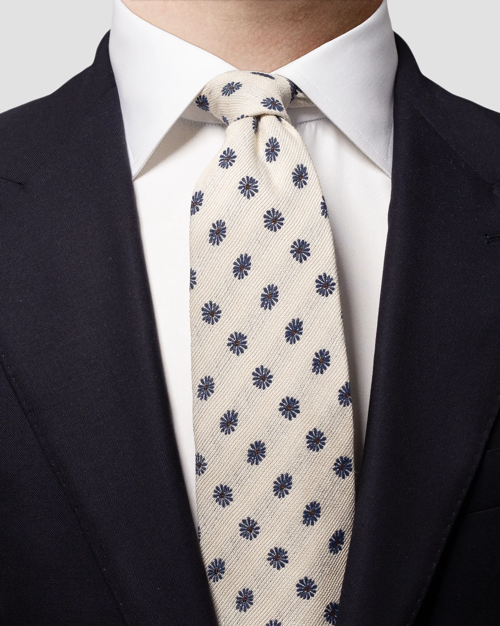 Eton - beige floral silk cotton tie
