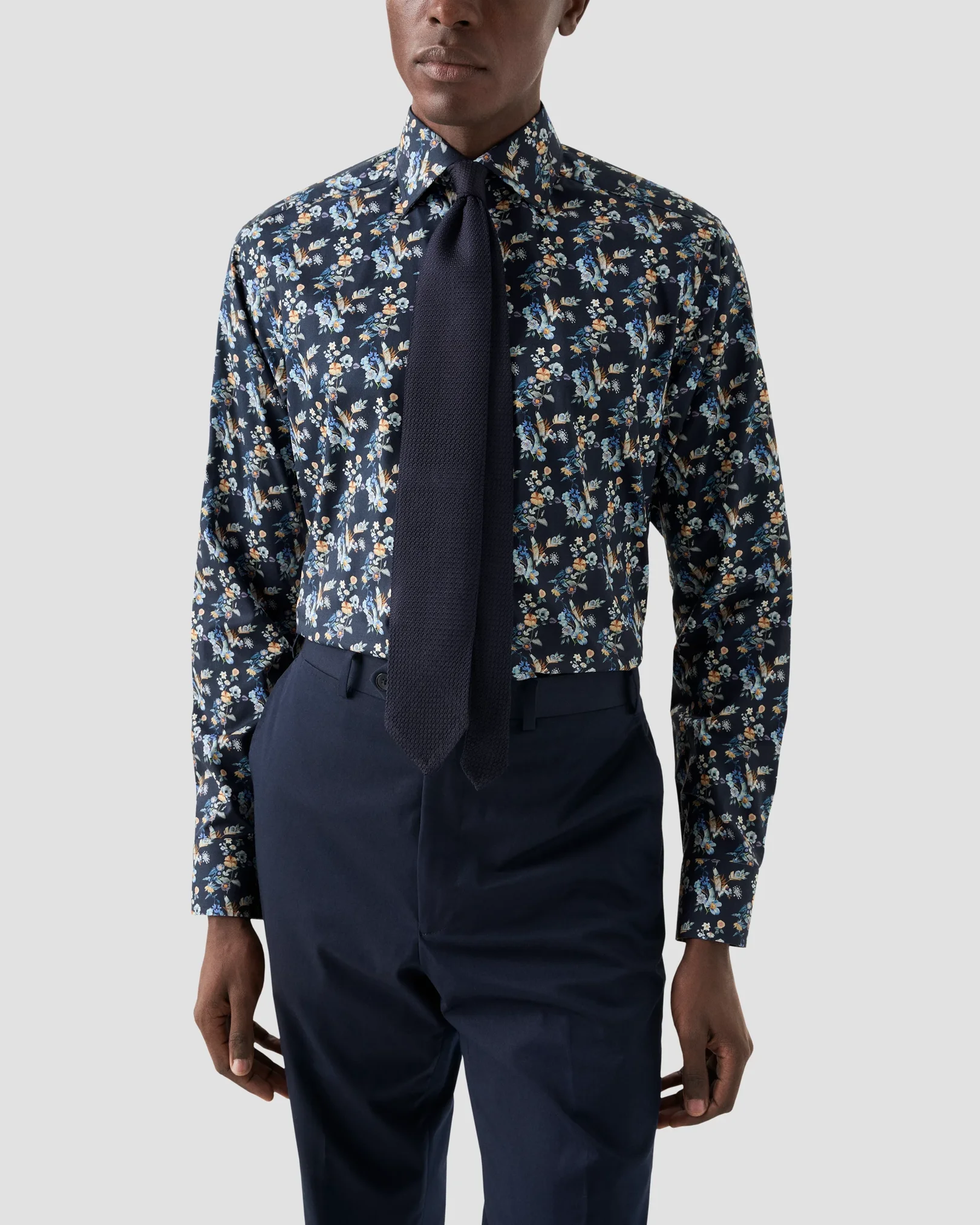 Eton - navy floral twill weave shirt
