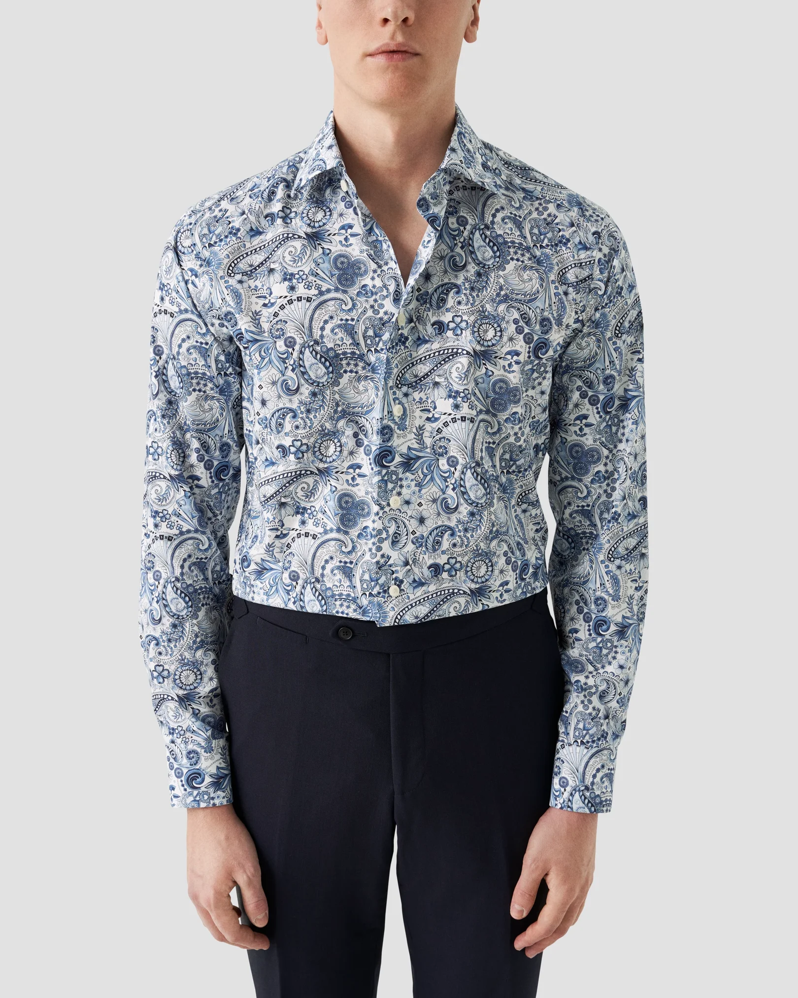 Eton - light blue twill floral paisley shirt