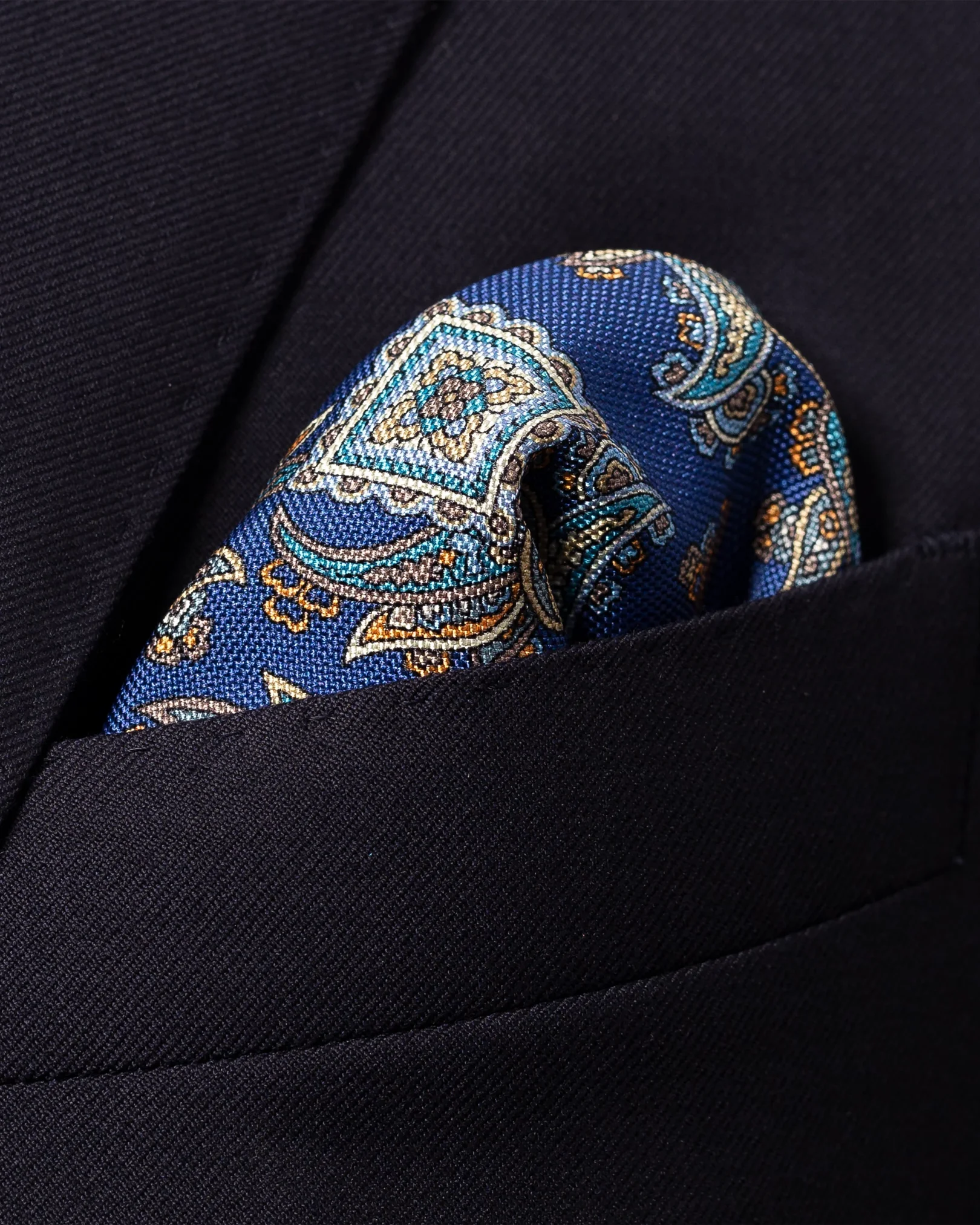 Eton - dark blue paisley print silk pocket square