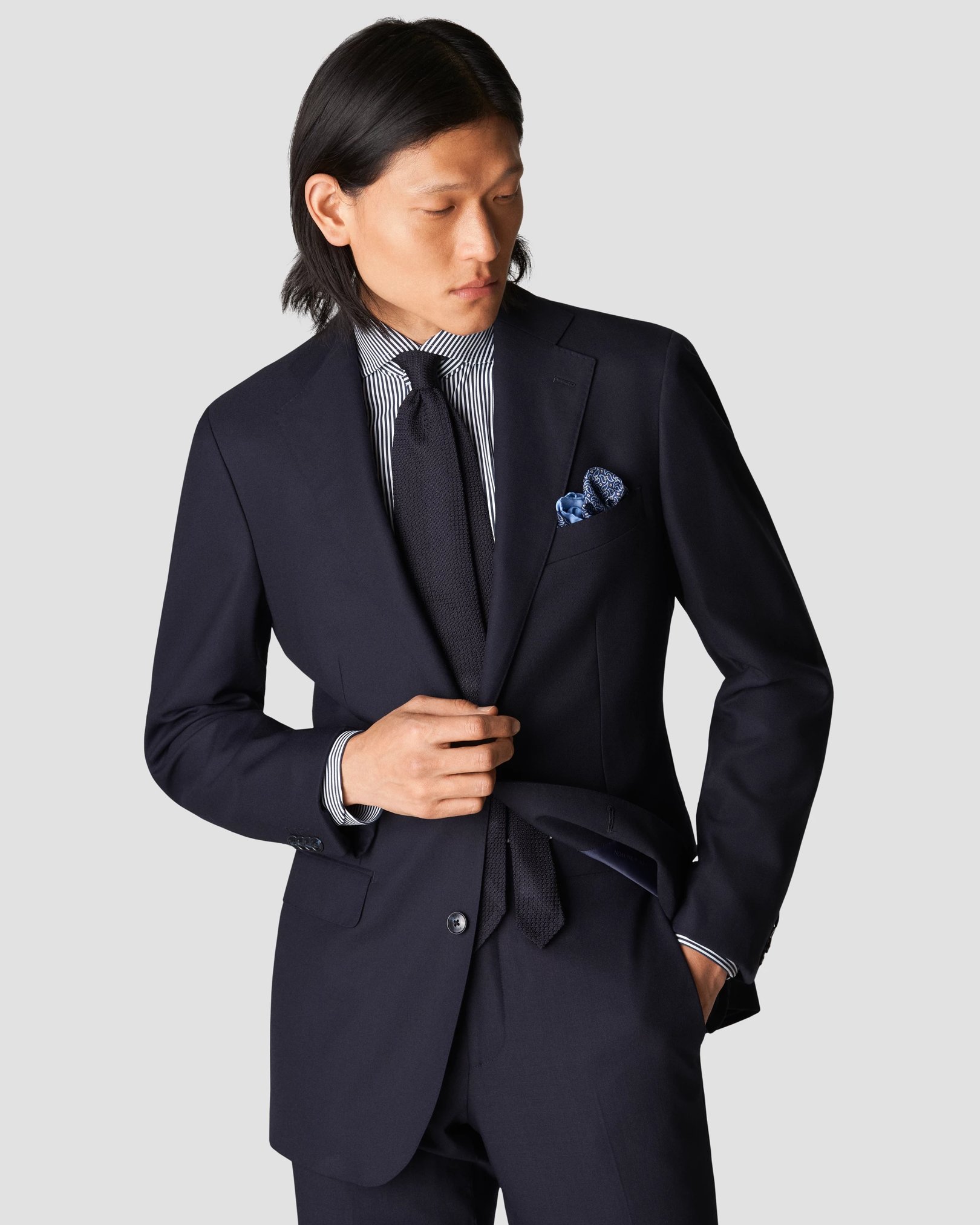 Eton - navy blue four way stretch wide spread