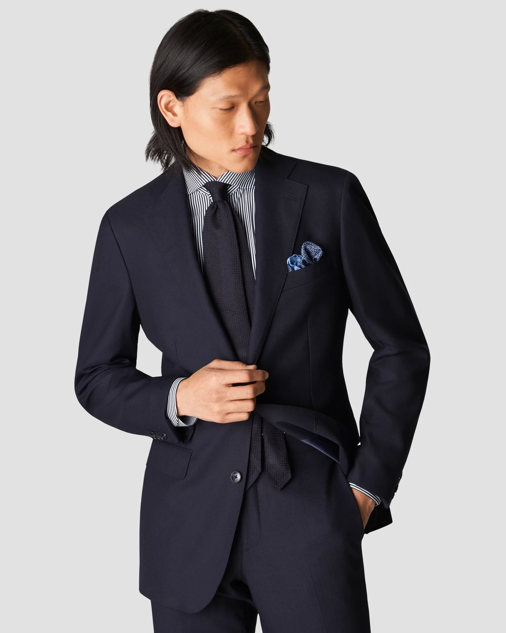 Eton - navy blue four way stretch wide spread