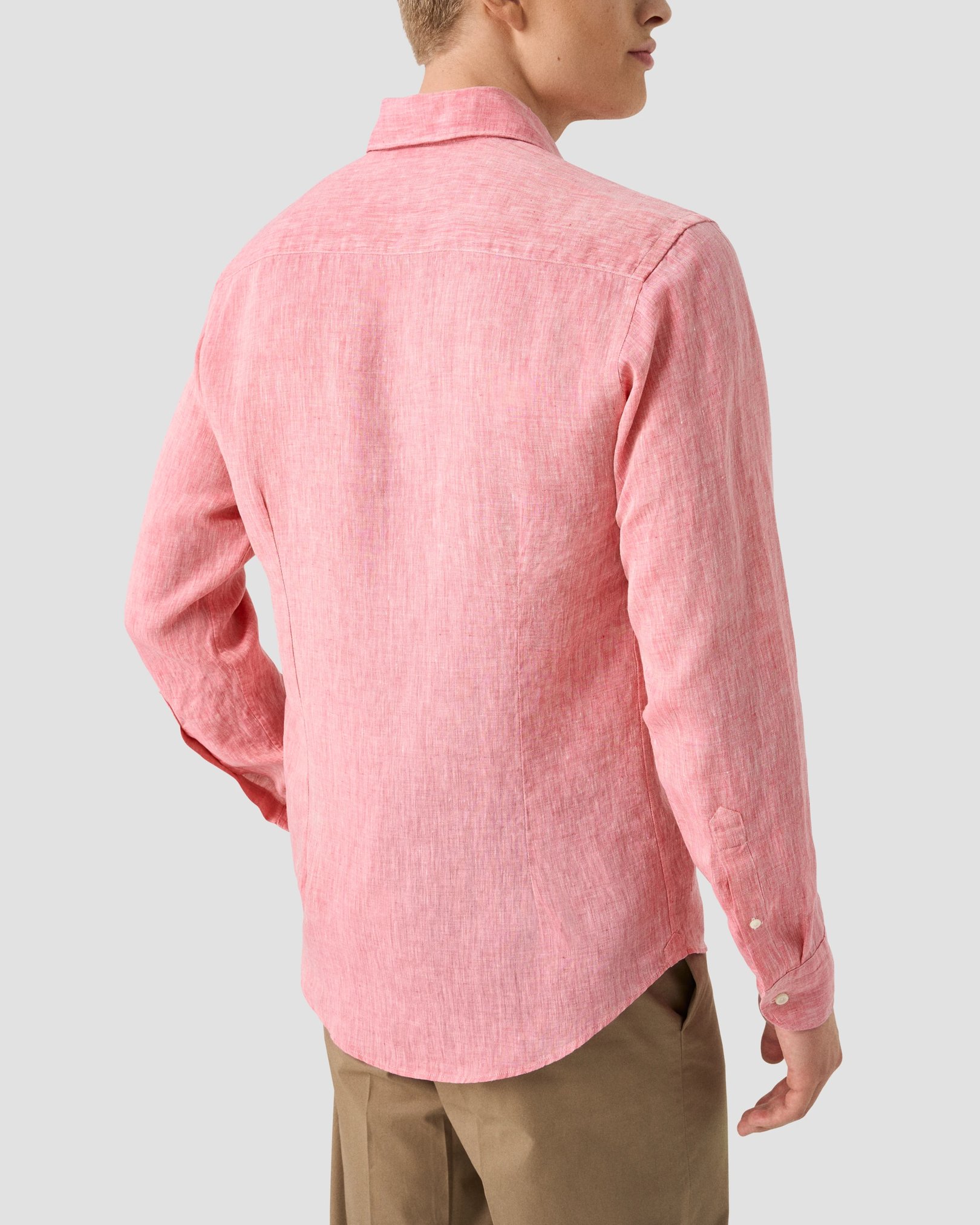 Eton - red solid plain weave linen shirt