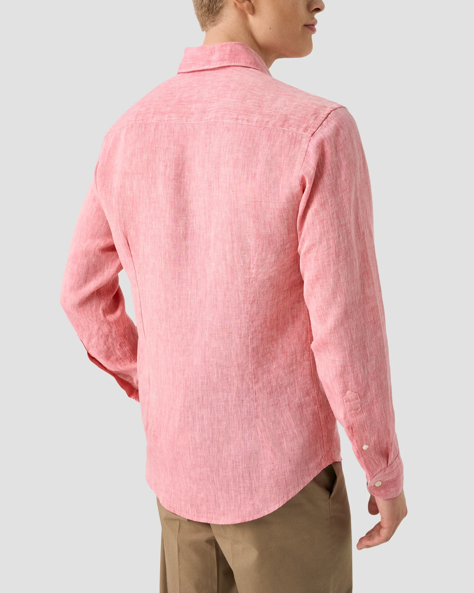 Eton - red solid plain weave linen shirt