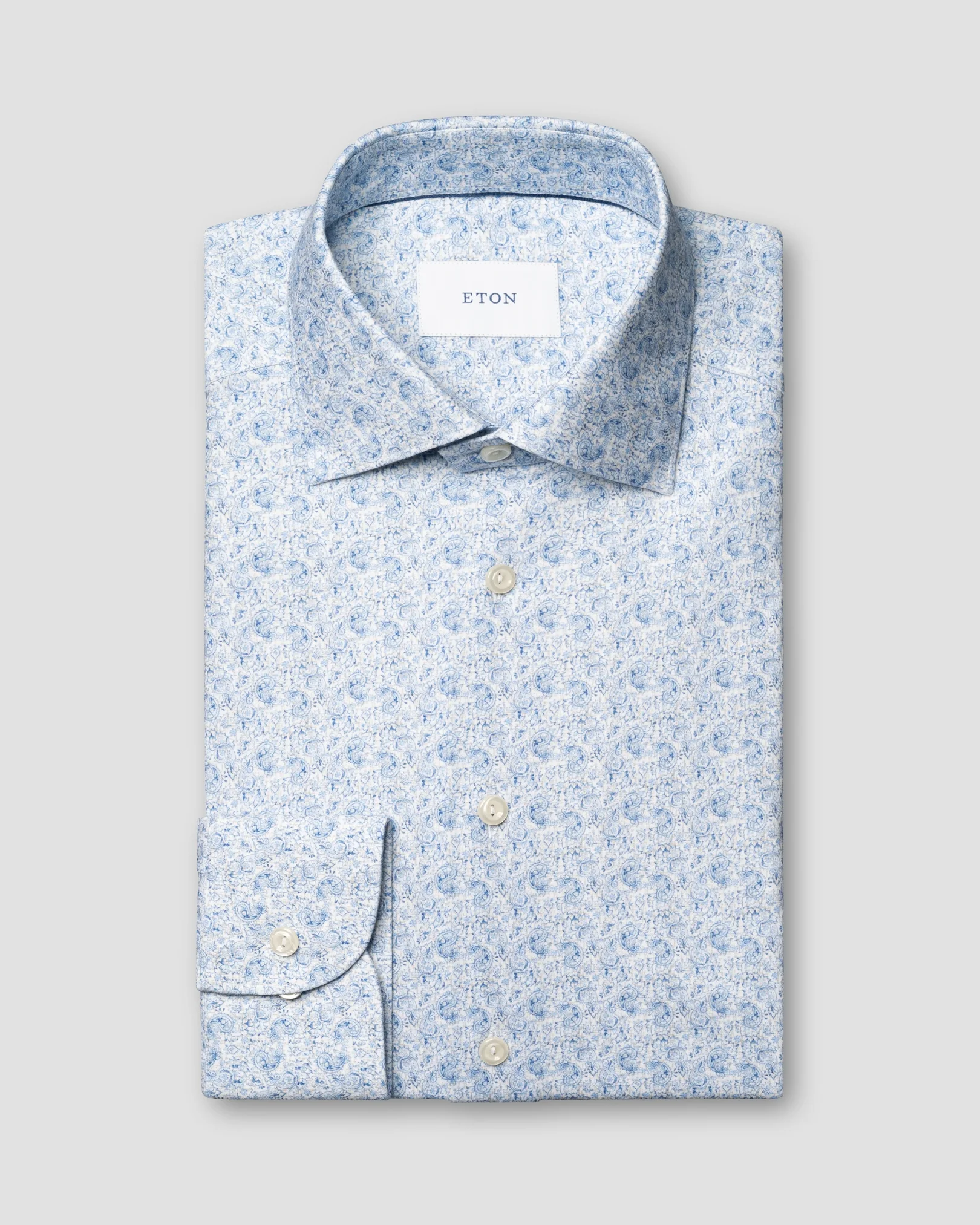 Eton - light blue paisley cotton four way stretch shirt