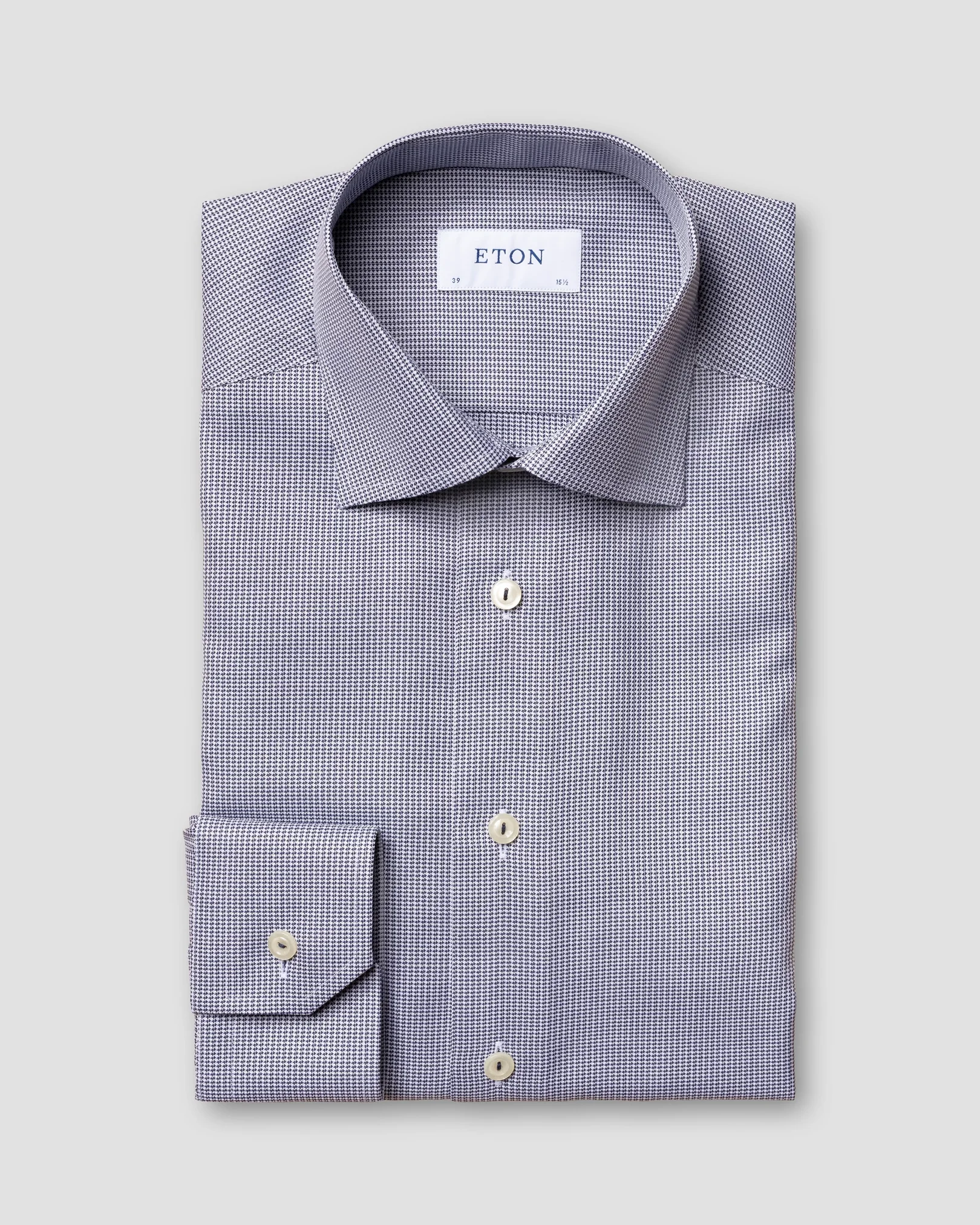 Eton - blue houndstooth stretch shirt cut away