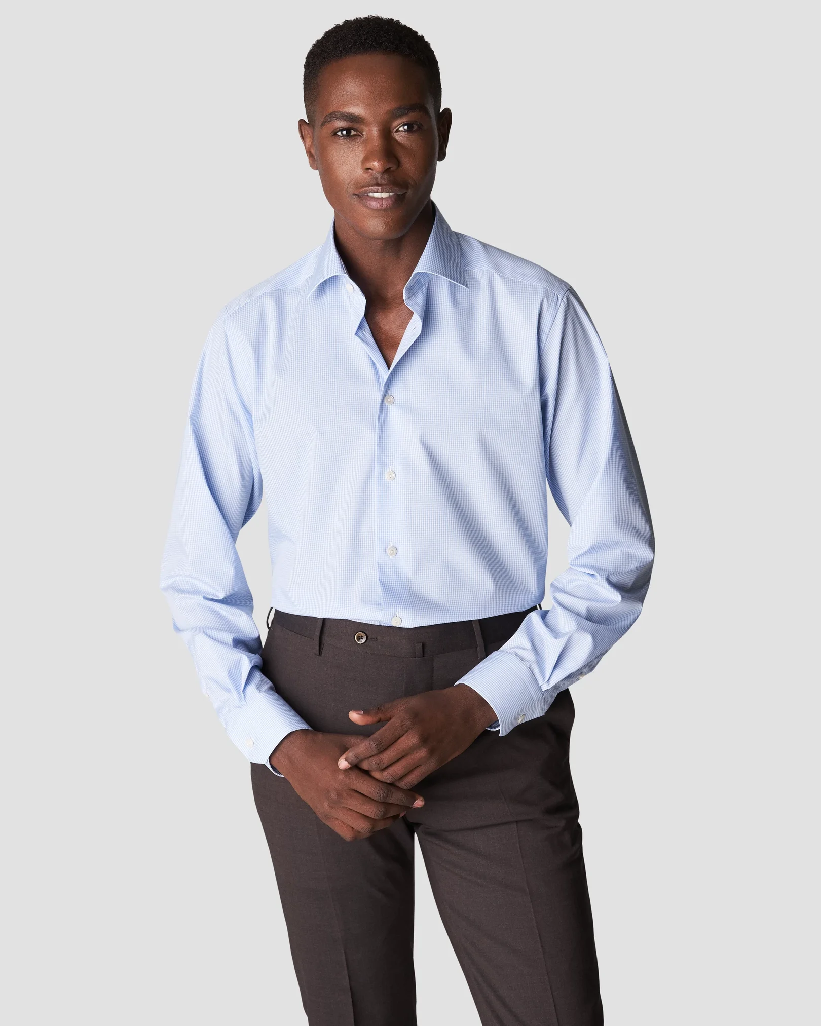 Eton - sky blue check poplin shirt