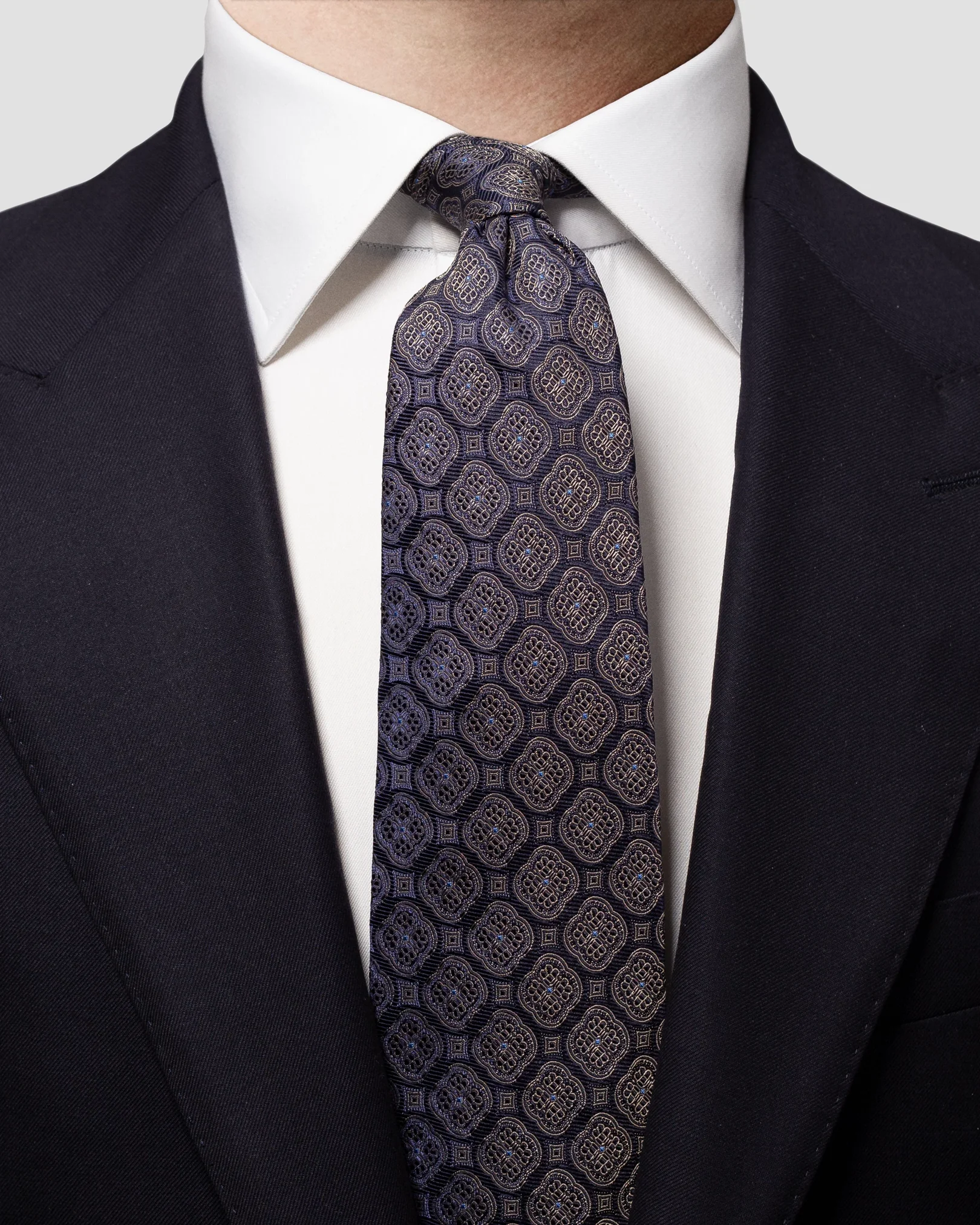 Eton - navy over dimensioned medallions silk tie