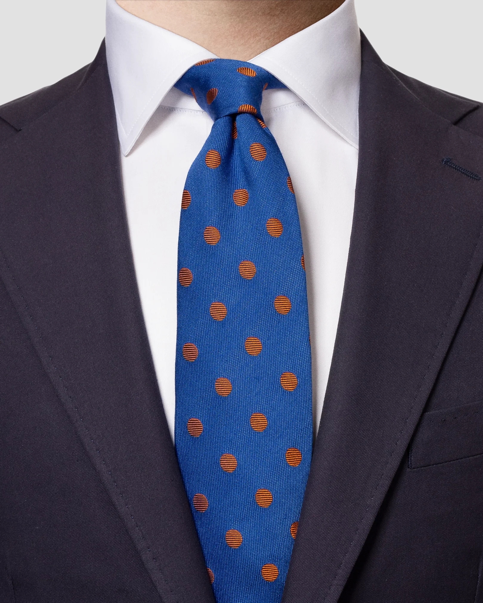 Eton - blue and yellow polka dot silk wool tie