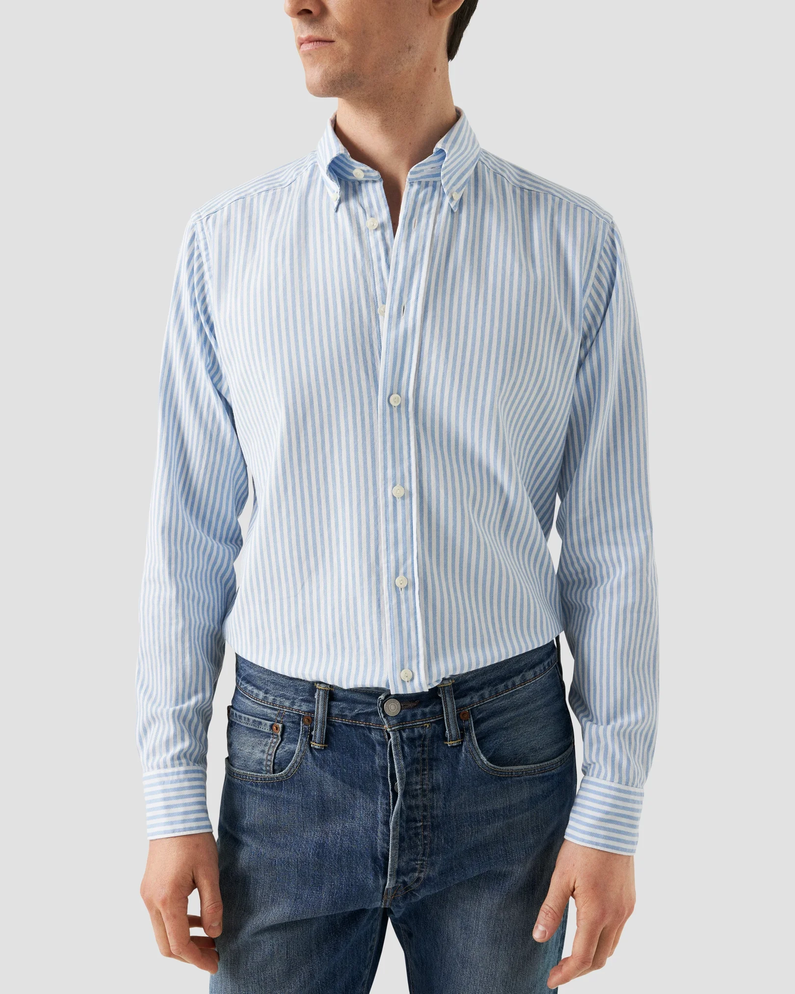 Eton - Light Blue Striped Royal Oxford Shirt