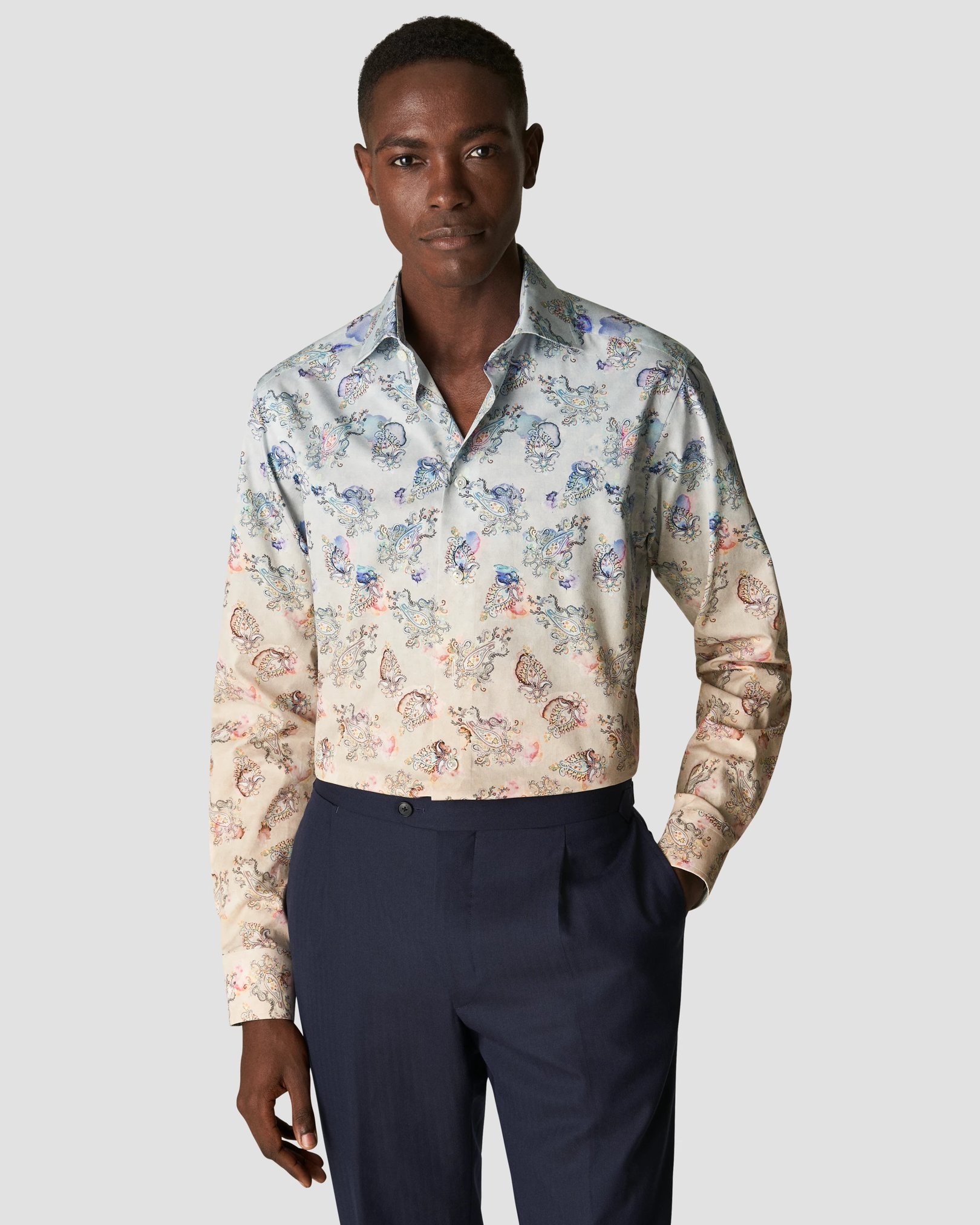 Eton - light blue fine twill paisley print