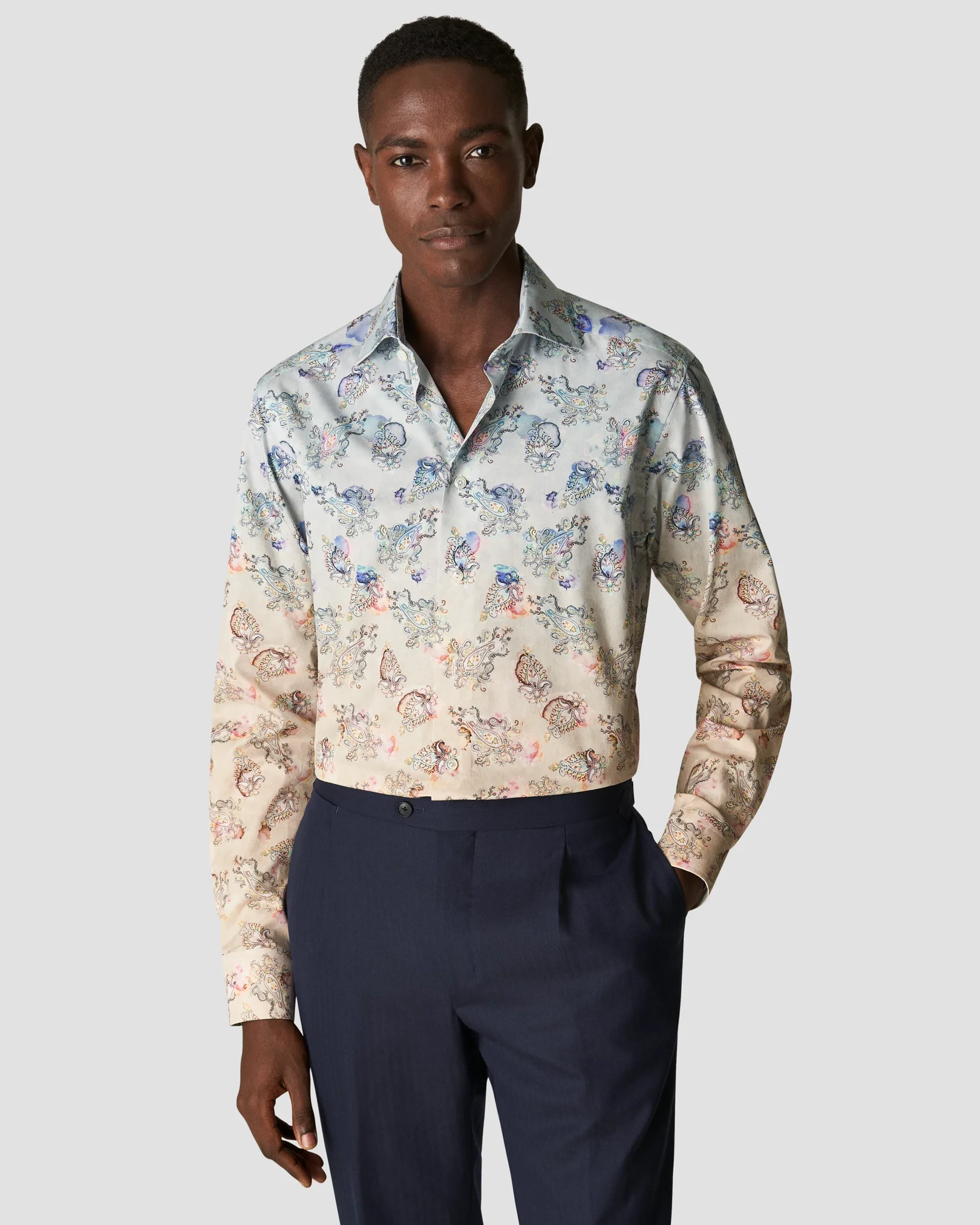 Eton - light blue fine twill paisley print