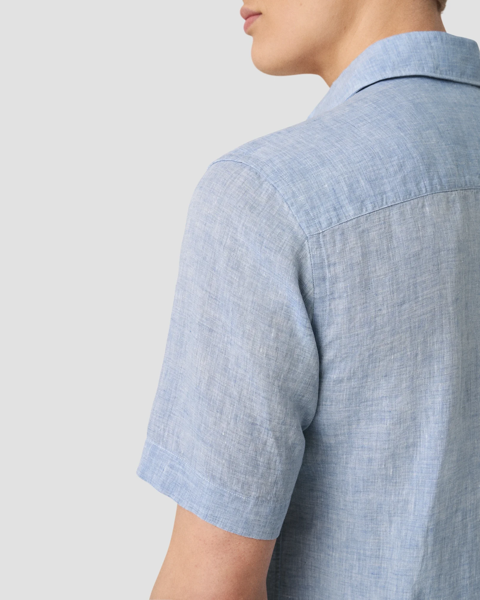 Eton - light blue solid short sleeve linen shirt