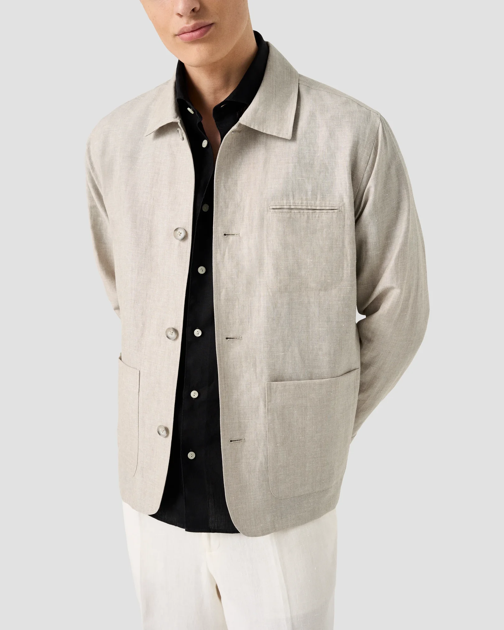 Eton - black solid short sleeve linen shirt