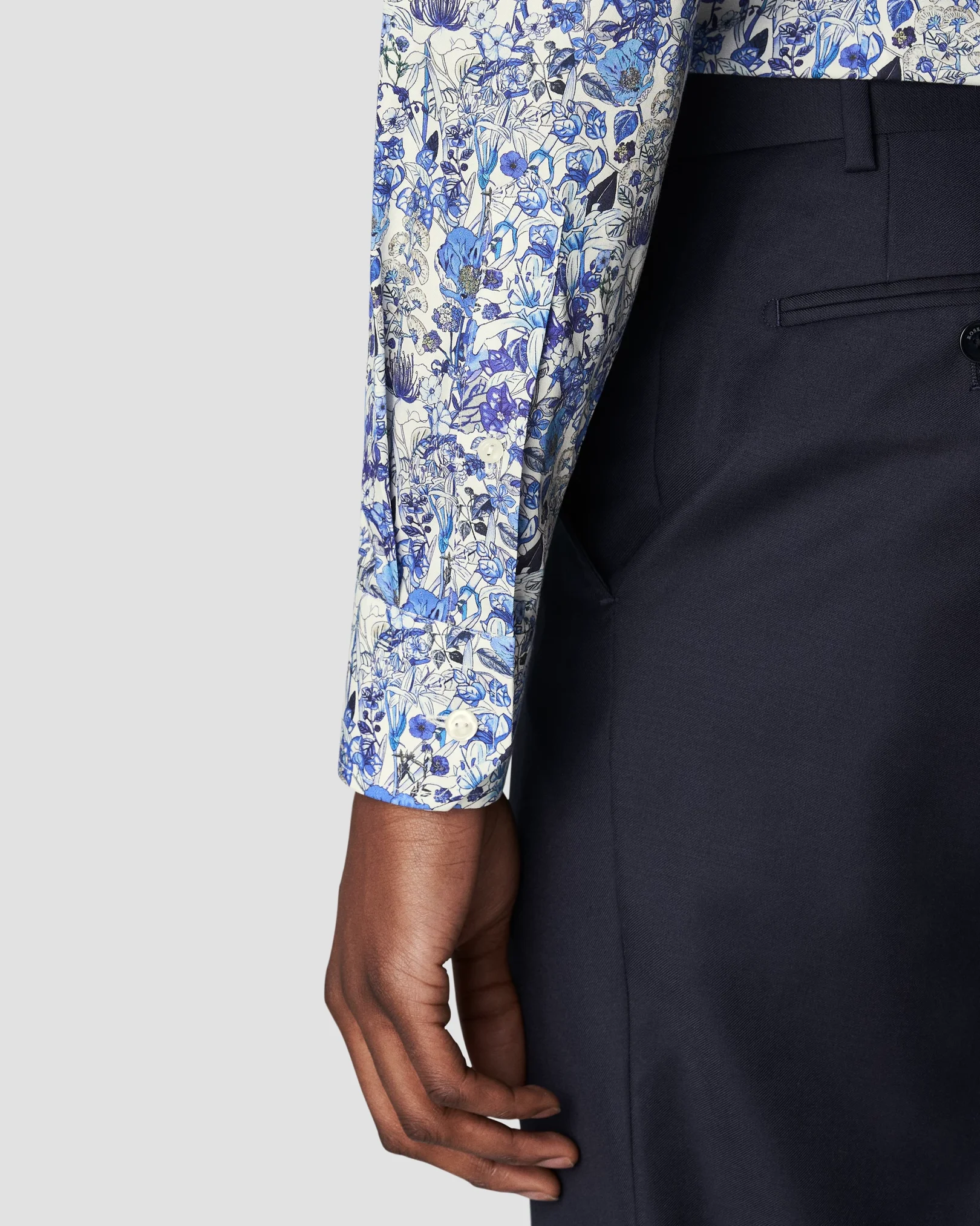 Eton - mid blue signature twill cut floral print