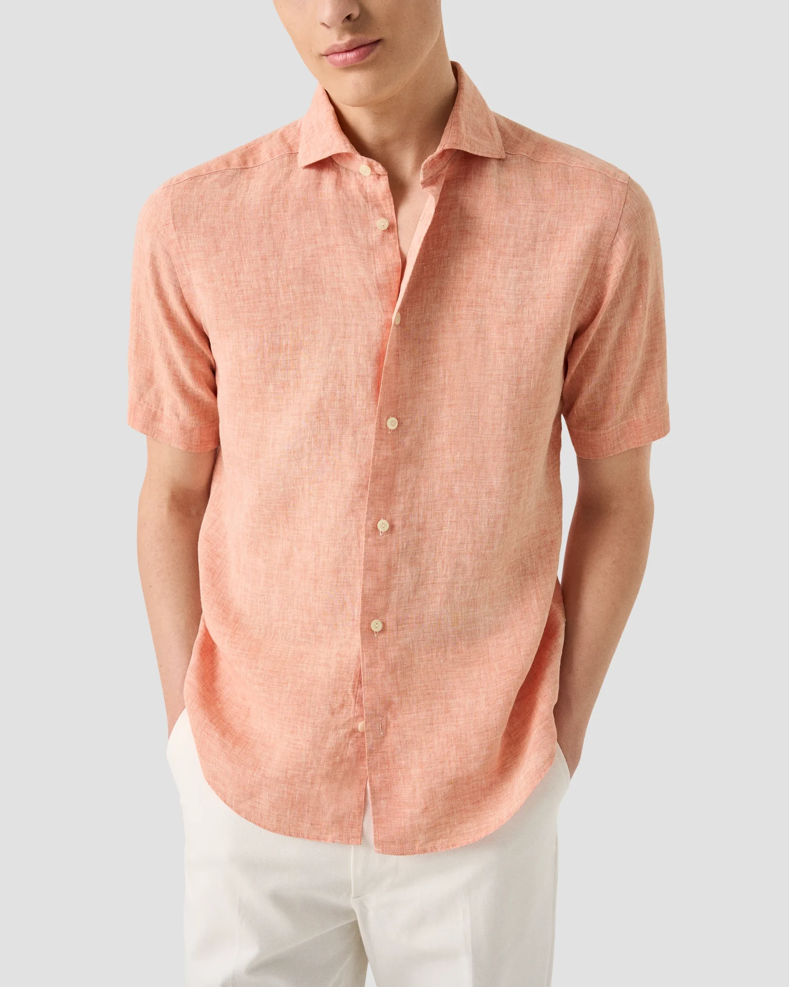 Eton - orange solid short sleeve linen shirt