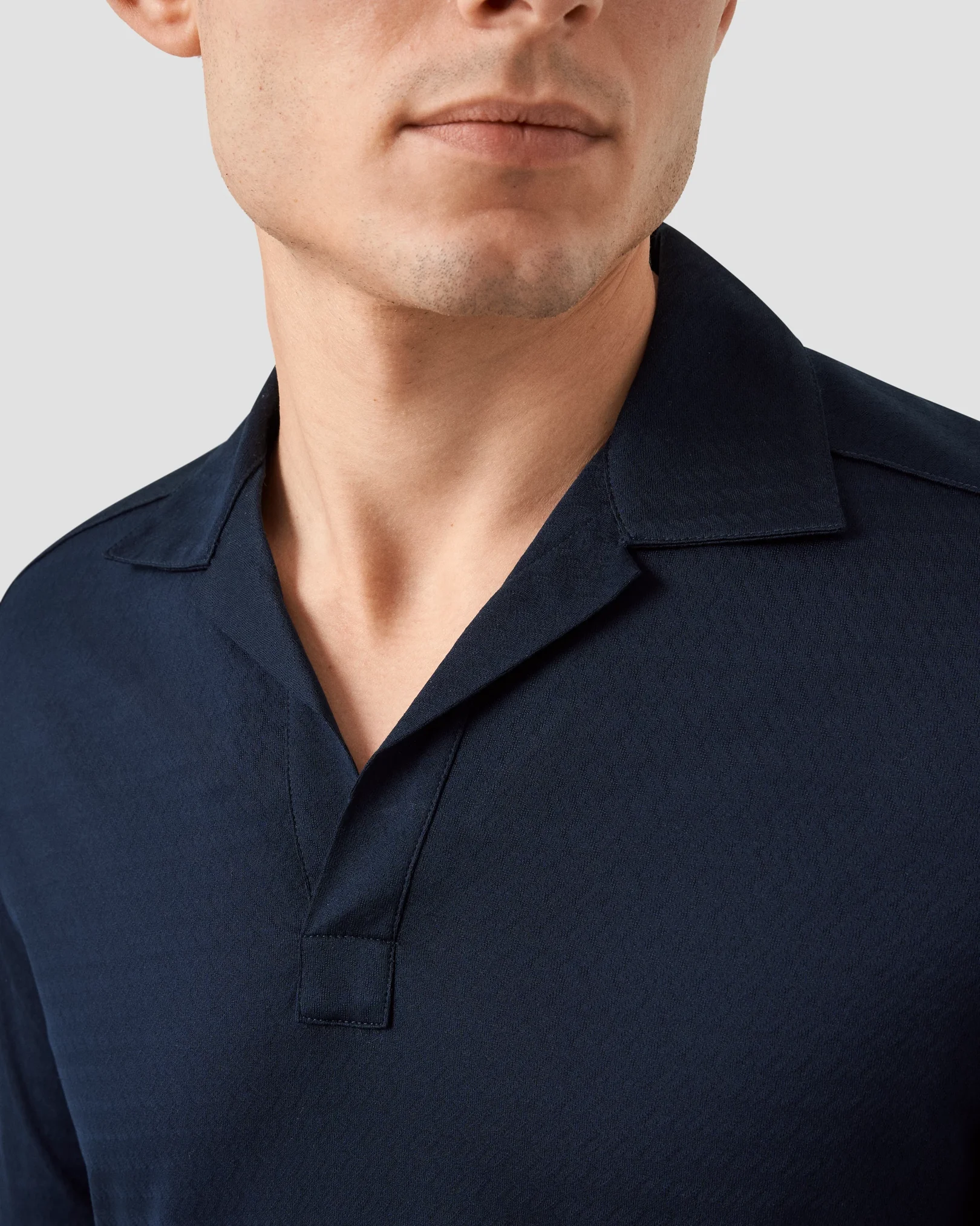 Eton - navy blue open collar long sleeve regular fit