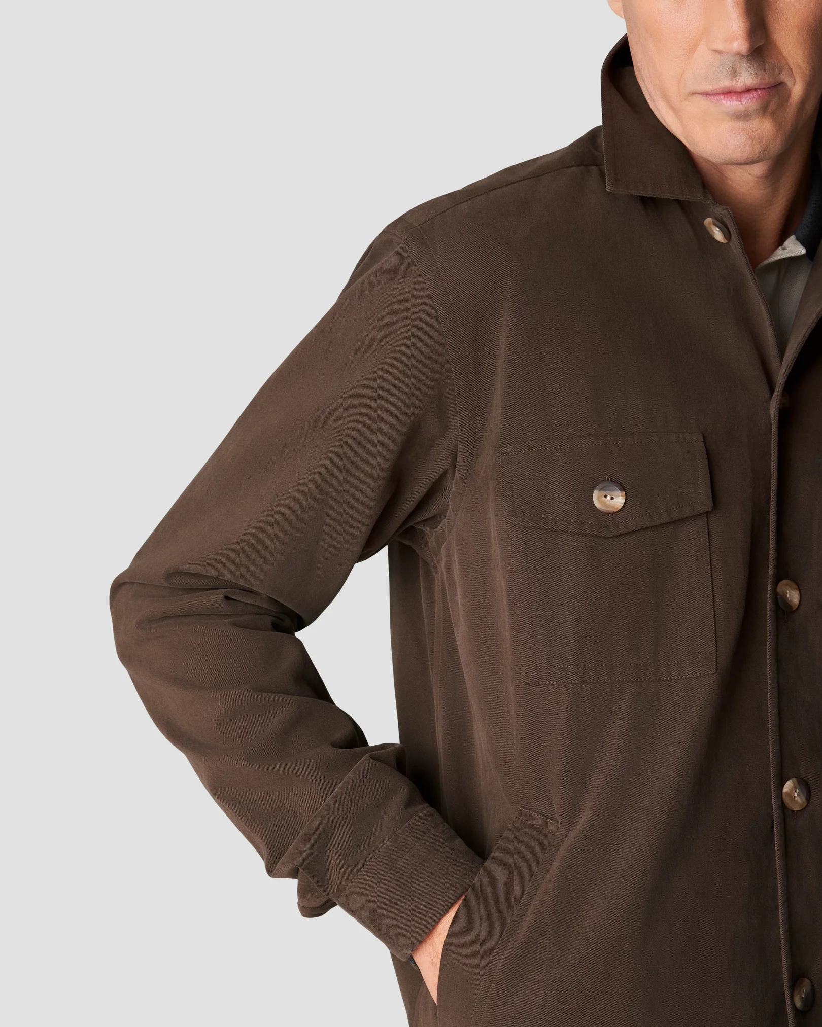Eton - brown twill brushed overshirt