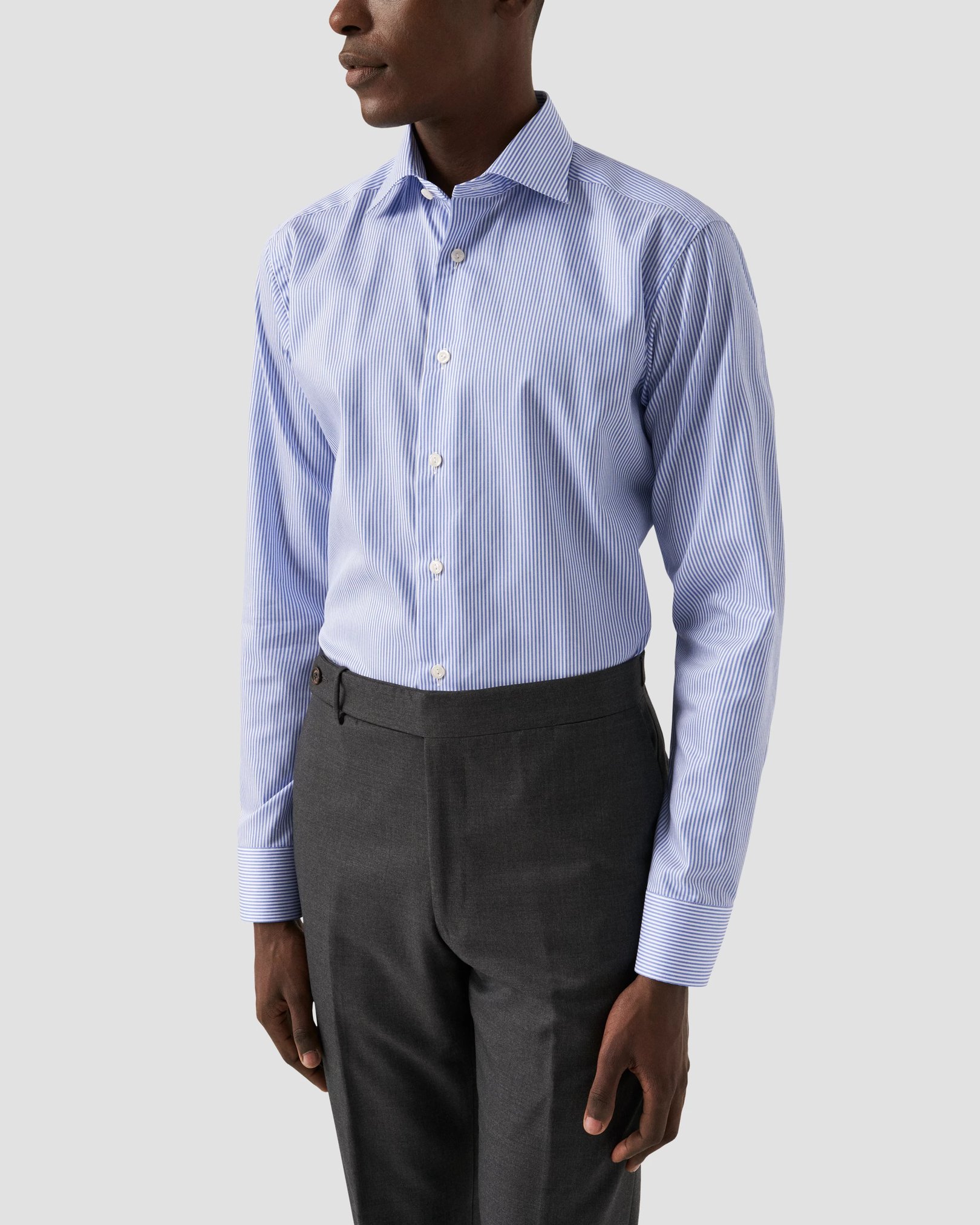 Eton - Mid Blue Striped Fine Twill Shirt