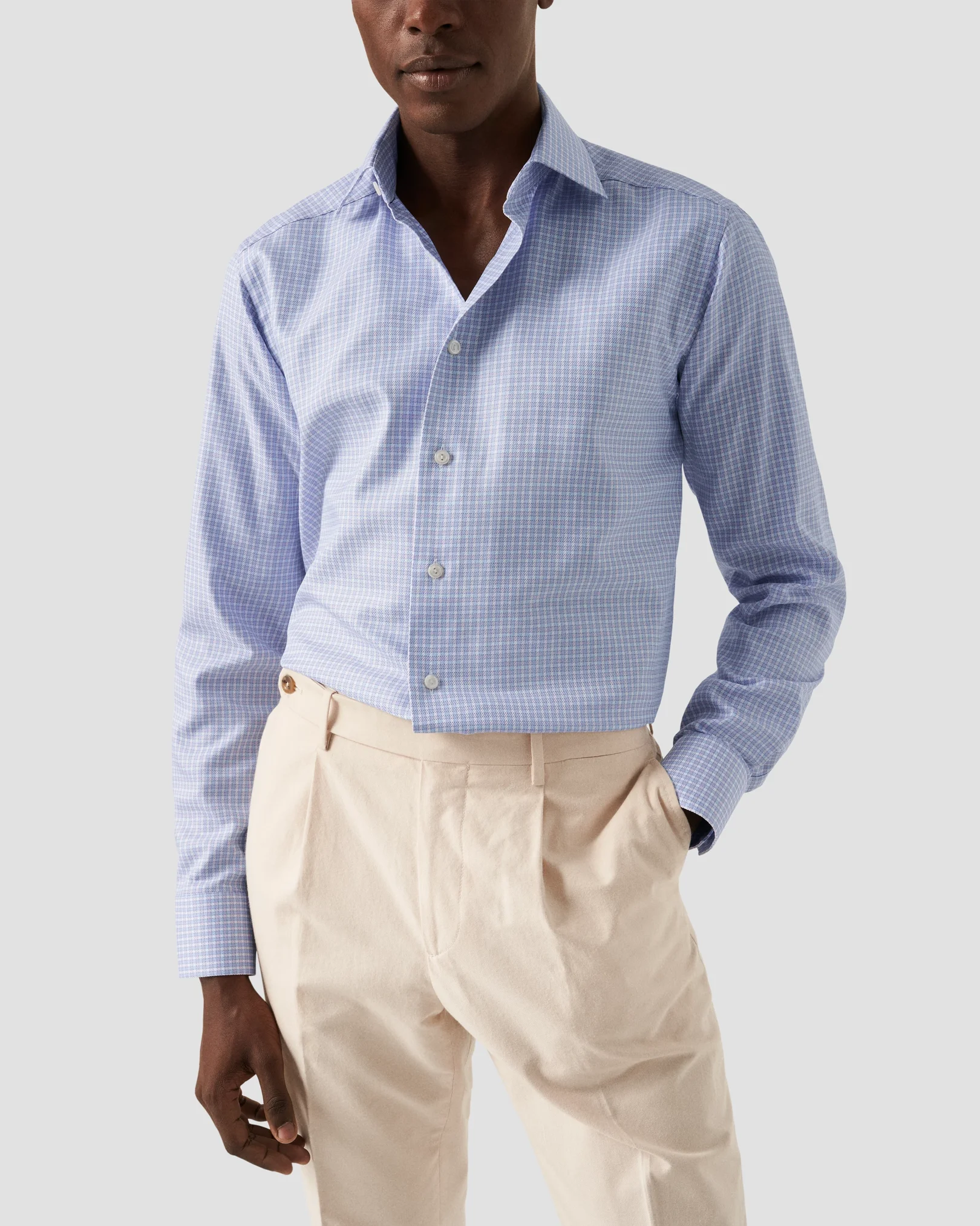 Eton - pink checked twill shirt