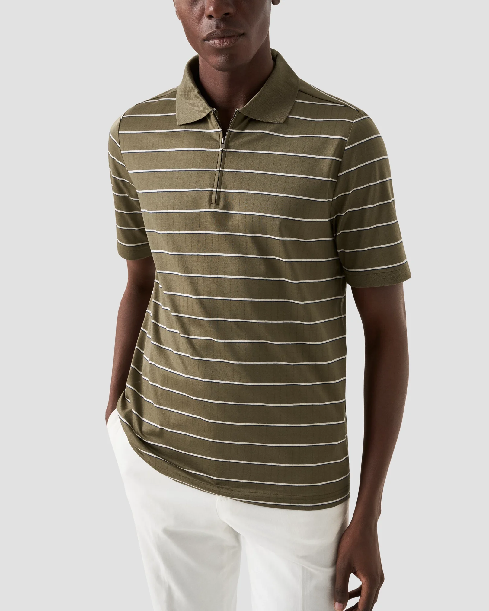 Eton - mid green knitted collar short sleeve regular fit