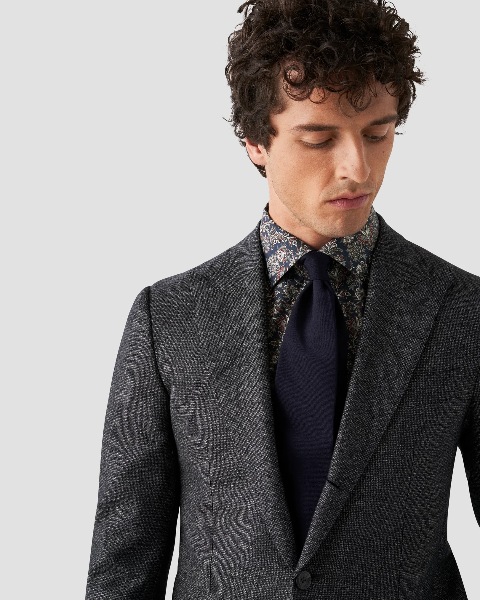 Eton - navy blue twill cut away paisley