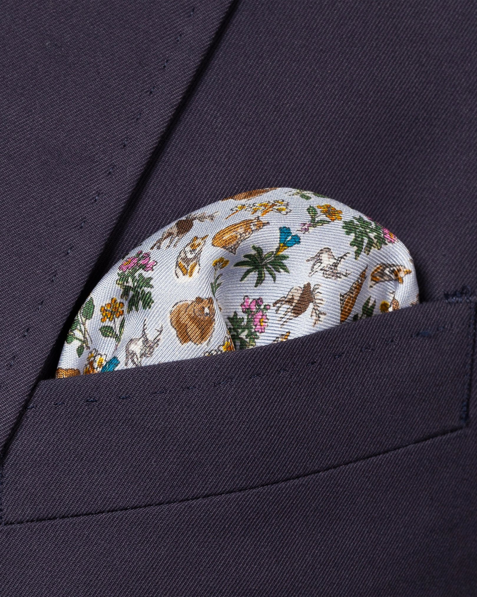 Eton - light blue flora and fauna print silk pocket square